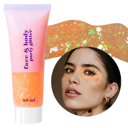 DAGEDA Body Glitter Gel, Face Glitters Body Gel Sequins Shimmer Liquid Eyeshadow, Chunky Glitter for Face Hair Nails, Holographic Cosmetic Laser Powder Festival Glitter Makeup 1.7oz (Coral)