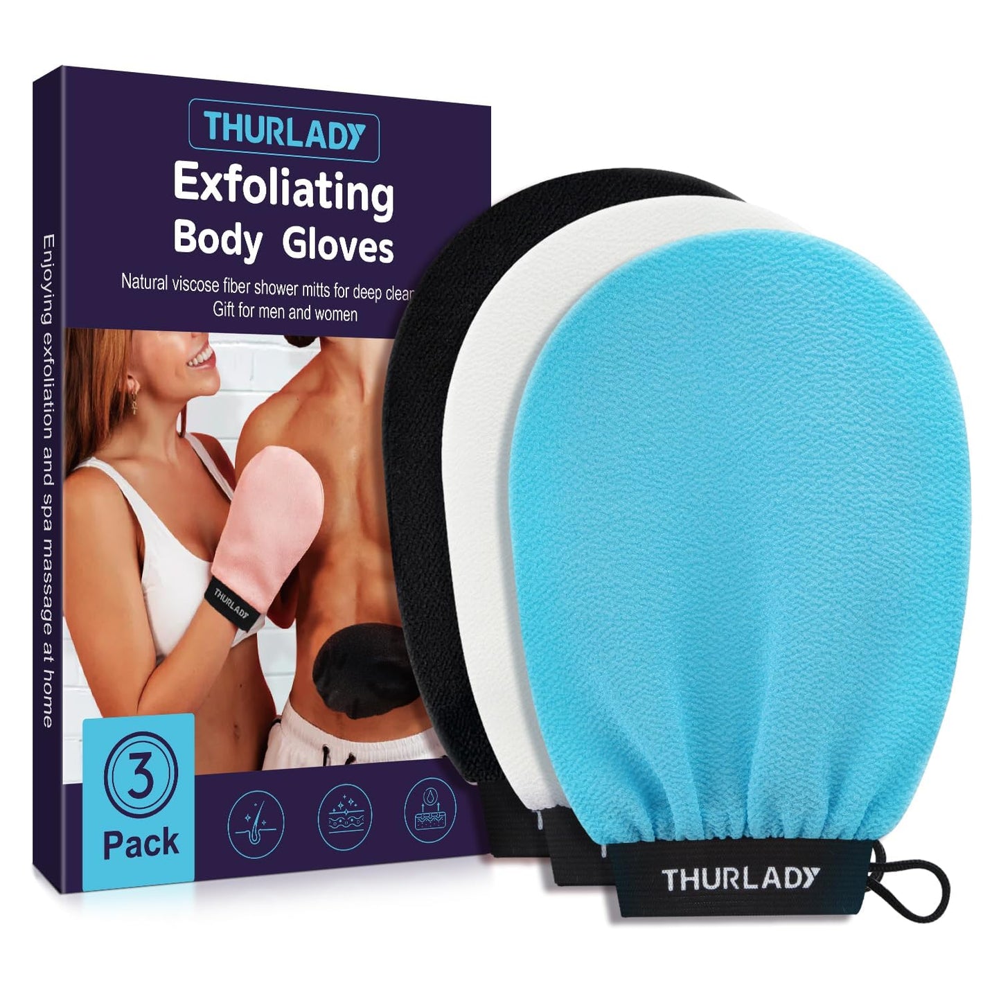 Korean Exfoliating Mitt - Exfoliating Gloves 3 Pack - Exfoliating Body Scrubber, Viscose Fiber Body Scrub Gloves, Dead Skin Remover for Smoother Skin, Self-Tan Prep & Removal