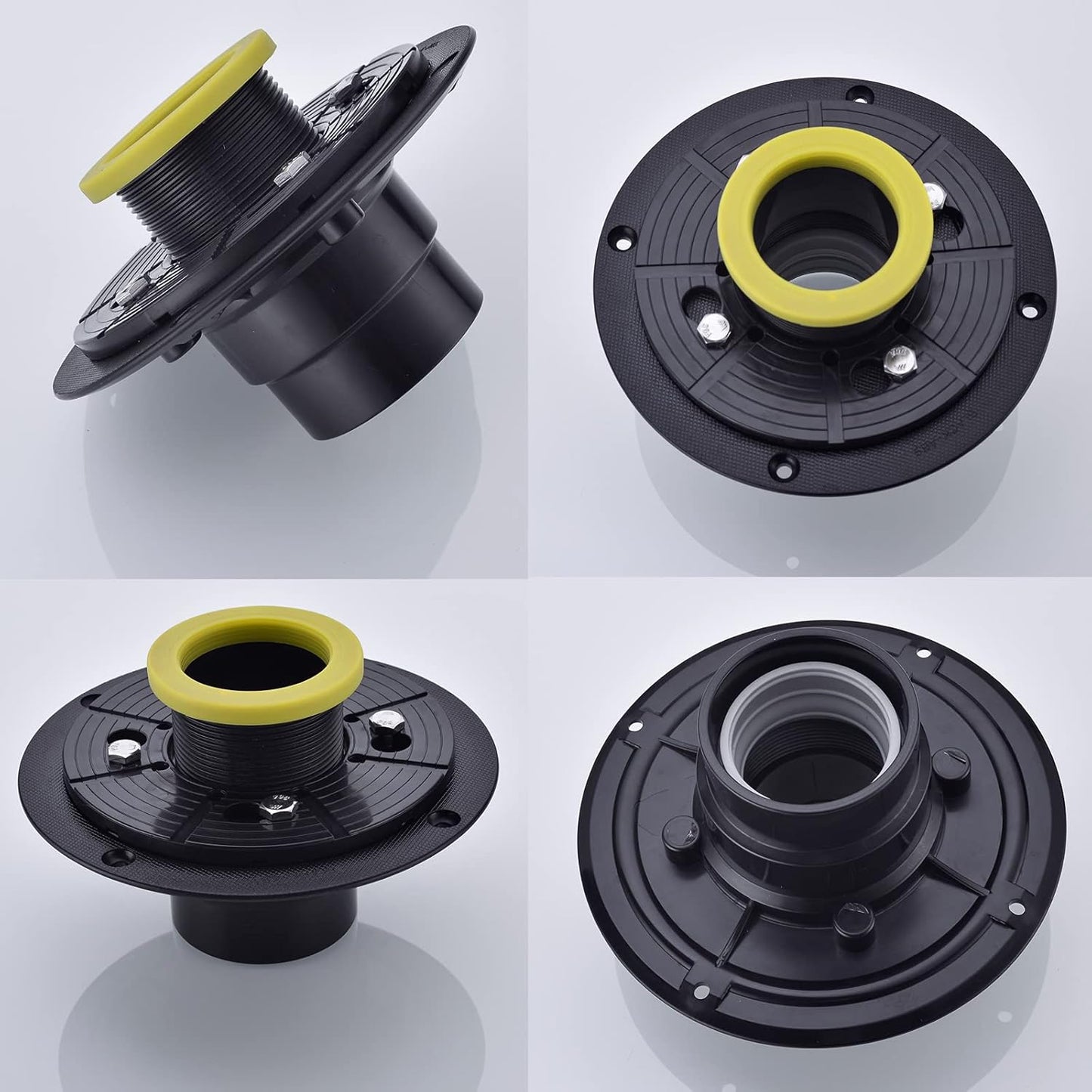 RANDOM Brushed Gold Shower Drain Square with Adjustable Base Flange,SUS304 Stainless Steel 6 inch Floor Drain Kit with Tile Insert Flat Shower Drain Cover & Threaded Adapter.98728BG-S