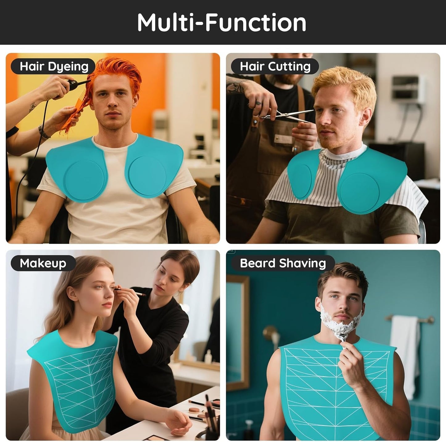 Segbeauty Hair Cutting Guide Mat Cyan, Longer Silicone Waterproof Hiarcut Mats for Barber Shop Salon, Professional Salon Hair Cutting Mat with Guidelines Weighted Neck Wrap for Hairstylist