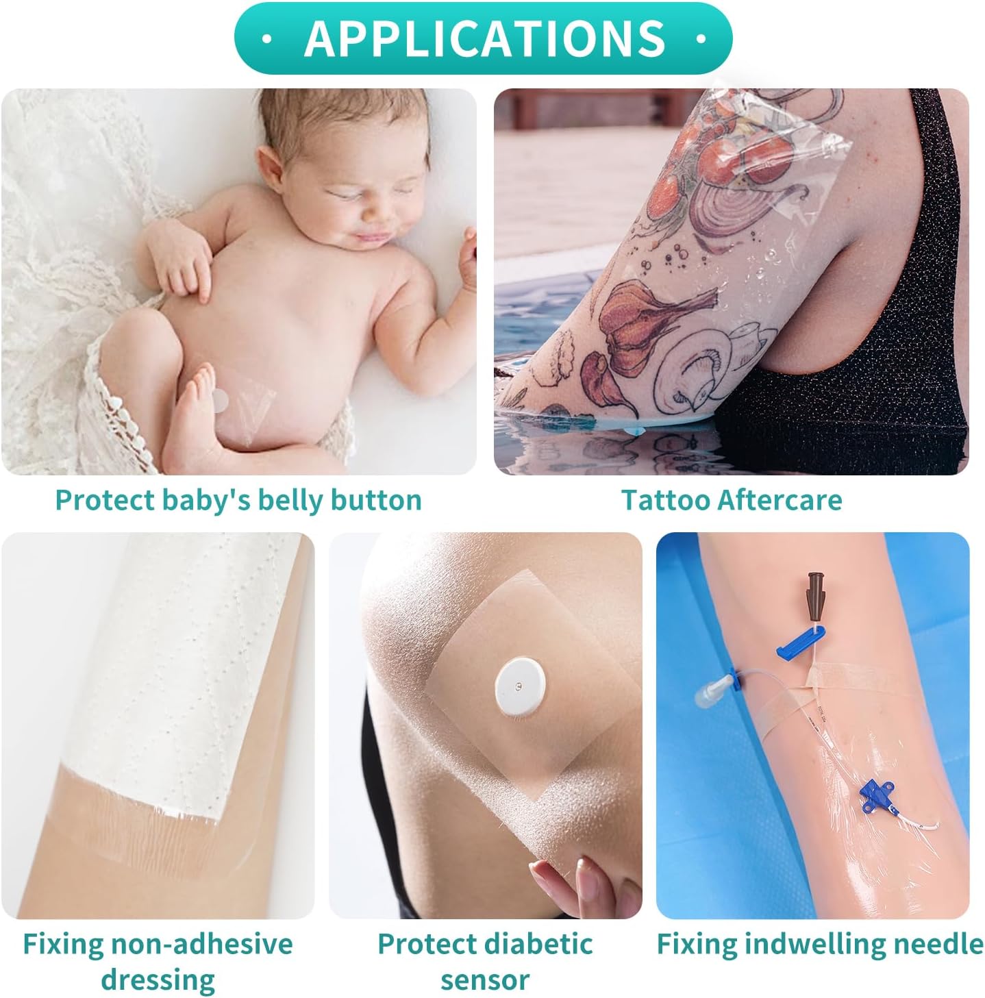 Dimora Transparent Film Dressing 50 Packs, Waterproof Adhesive Clear Bandages 4 in x 5 in, Wound Cover for IV Shield, Tattoo Aftercare Bandage,Clear Bandage Tape for Wound Care