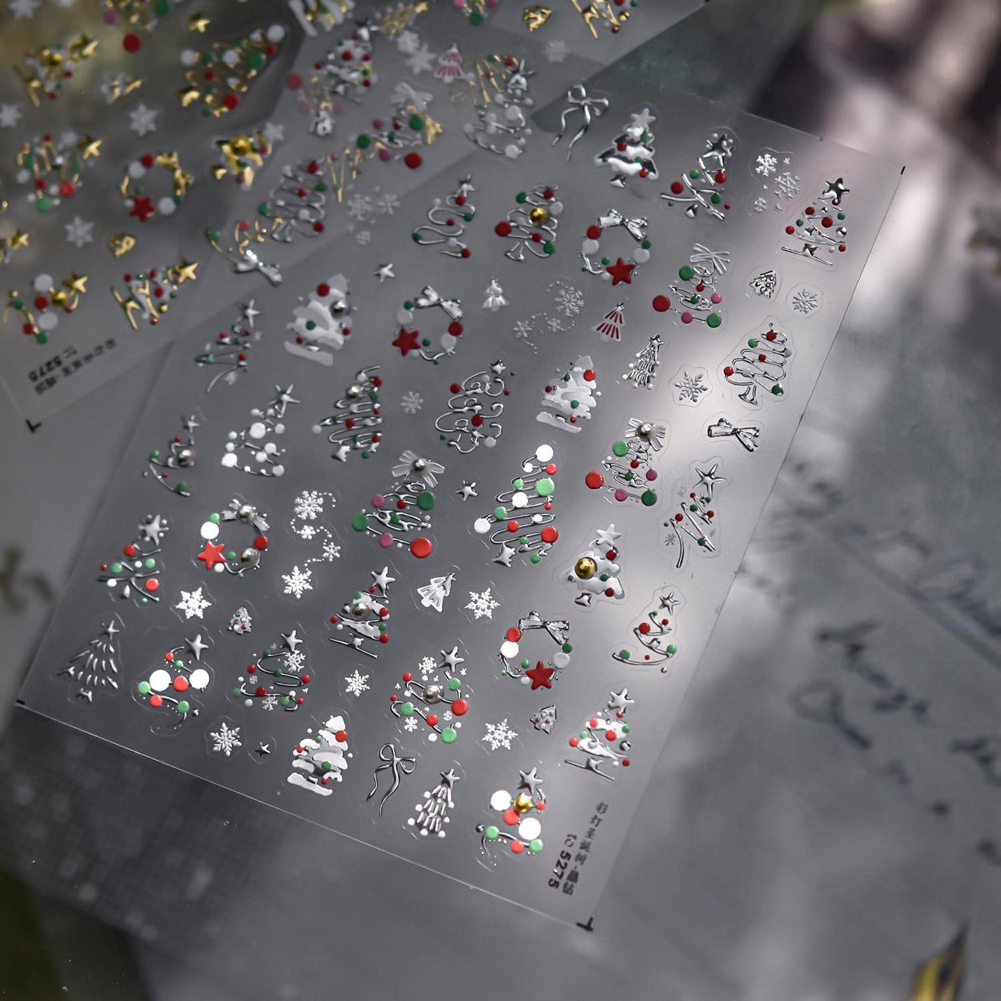 Christmas Nail Stickers Xmas Tree Nail Art Stickers Silver Nail Decals for Nails Art 5D Embossed Self Adhesive Snowflake Nails Art Decals for Women Girls Manicure DIY Decoration Charms Accessories