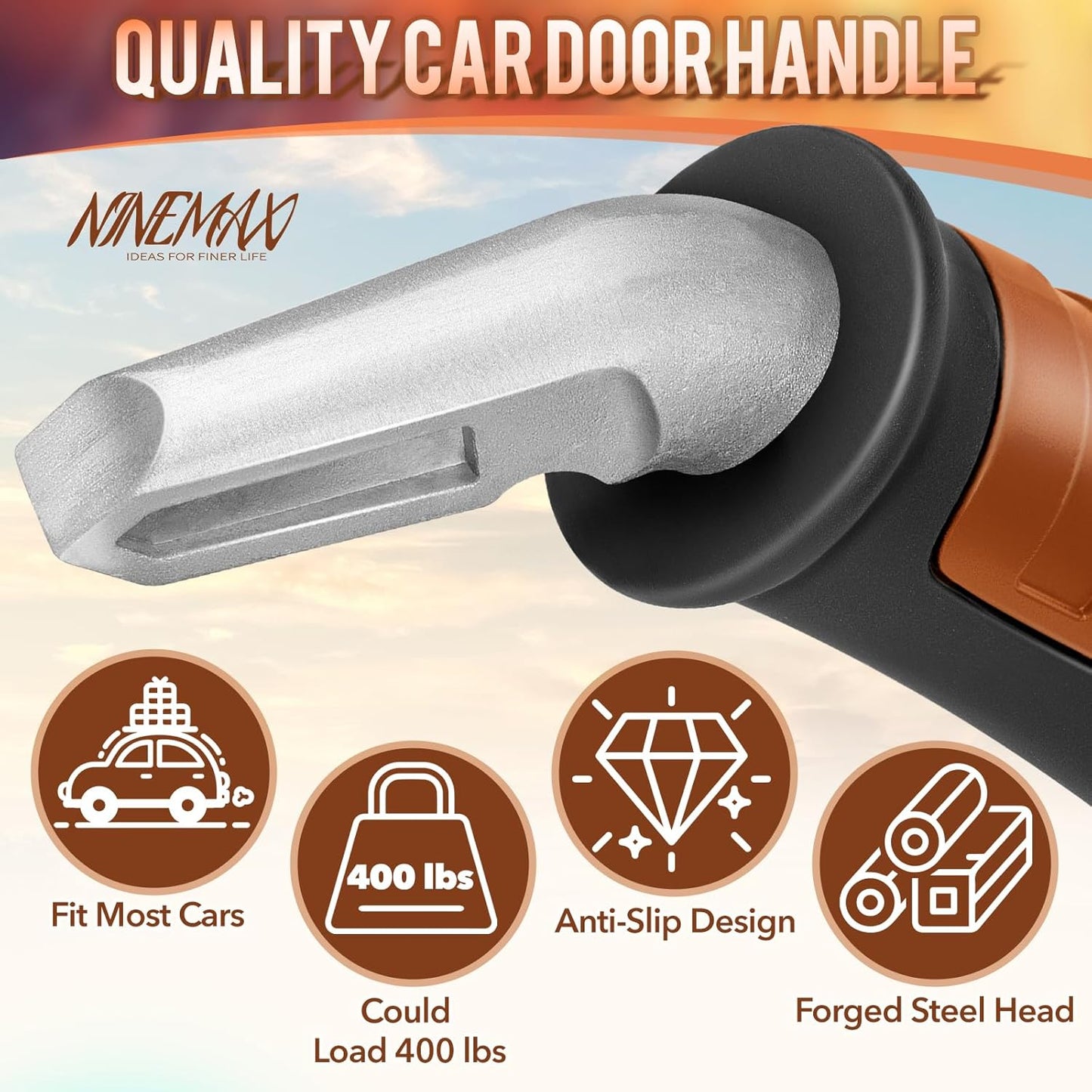 NINEMAX Car Door Handle for Elderly Car Handle Assist Support, Auto Grab Handles, Portable Car Door Cane for Seniors, Handicap (Black, Brown 1 pc)