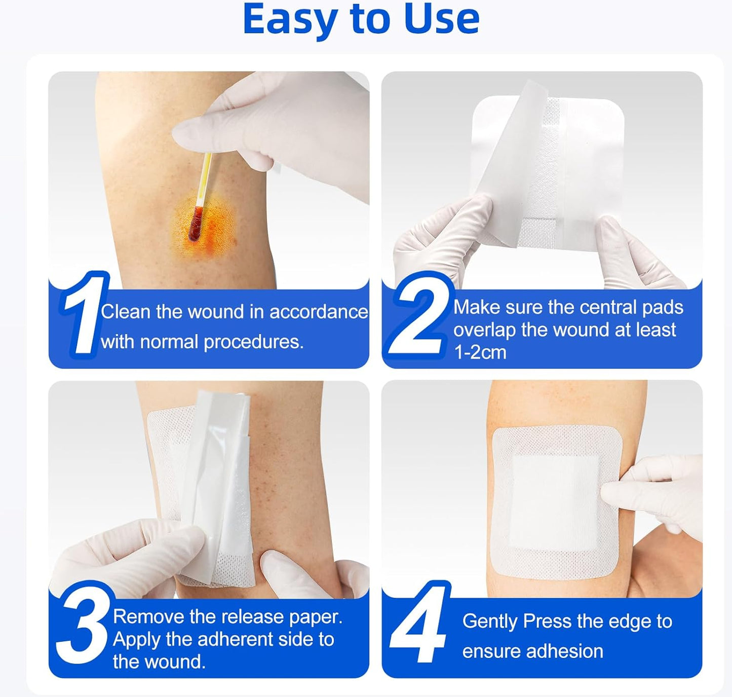 50Pcs Adhesive Gauze Island Dressing 2"x3", Water-Resistant Wound Dressing, Sterile & Absorbent Medical Grade Dressing Pad First Aid Dressing Pads