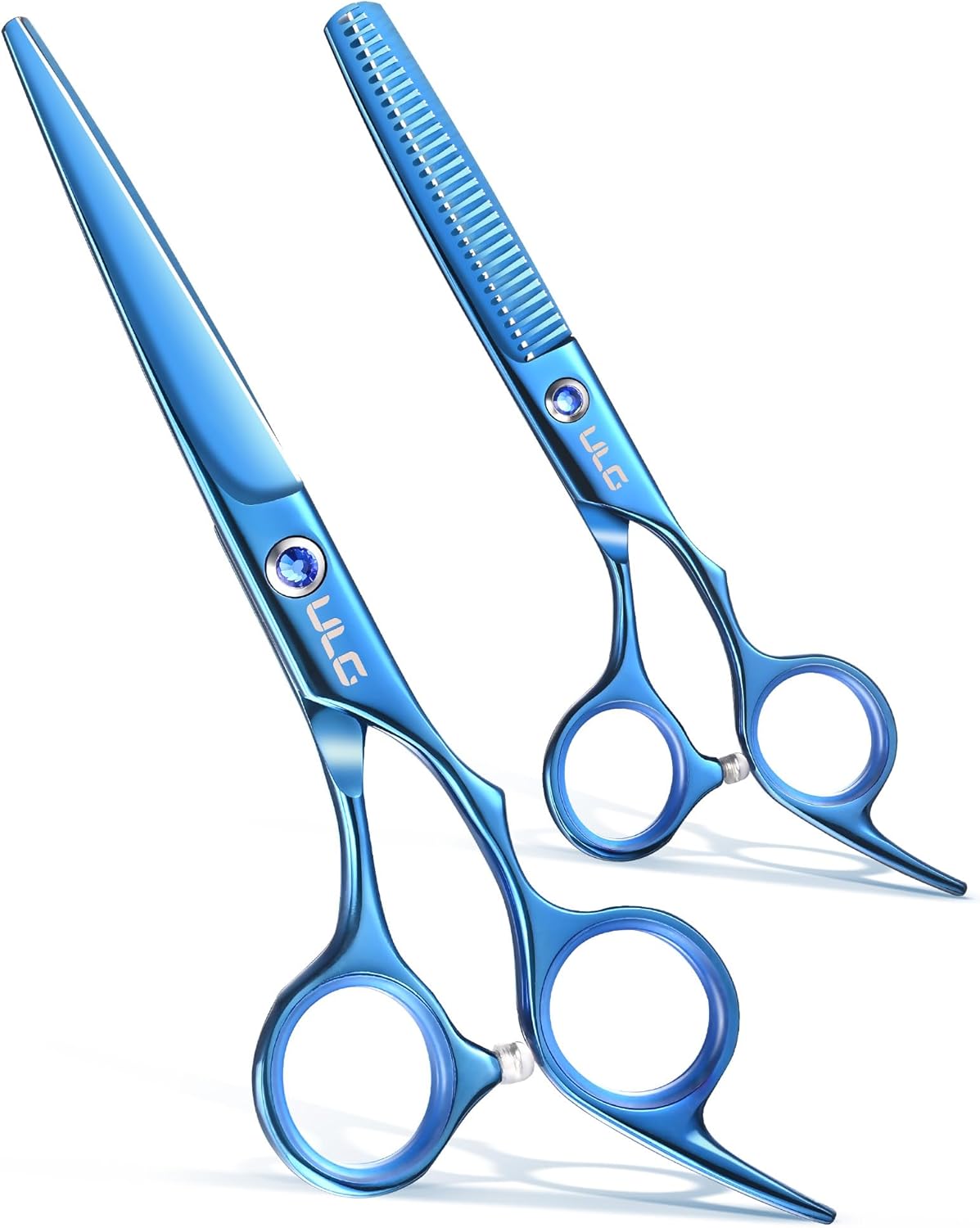 ULG Hair Cutting Scissors Thinning Shears Kit Professional Barber Hairdressing Texturizing Salon Razor Edge Scissor Japanese Stainless Steel 6.5 inch Blue
