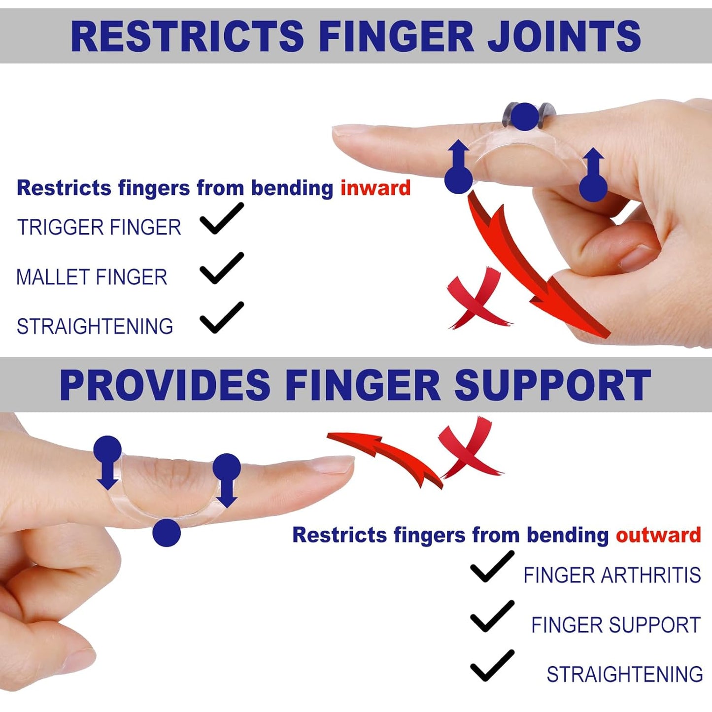 8Pcs Clear Oval Finger Splints & Click-Lock Adjustment Kit, 4 Graduated Finger Ring Splint & 4 Splint Adjustment, Finger Braces for Arthritis, Mallet, Straightening, Support (Size 1-4)