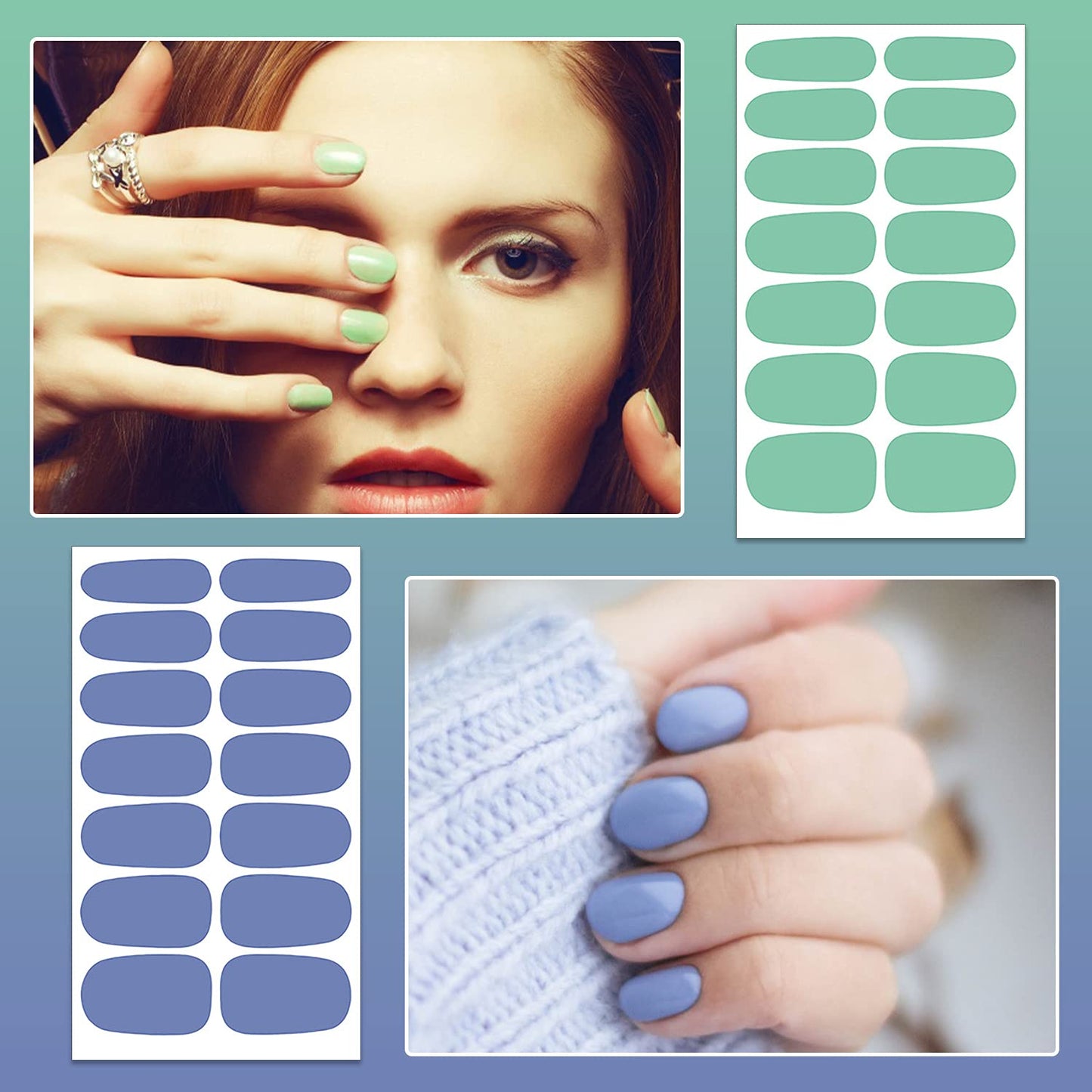 SILPECWEE 224 Pieces 16 Sheets Nail Polish Strips Solid Color Adhesive Nail Stickers Full Nail Wraps for Women Gel Nails Strips Manicure Decals with File (Candy Color)