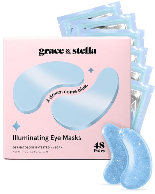 grace & stella Award Winning Under Eye Mask Reduce Dark Circles, Puffy Eyes, Undereye Bags, Wrinkles, Gel Under Eye Patches, Birthday Gifts for Women - Vegan Cruelty-Free Self Care (48 Pairs, Blue)