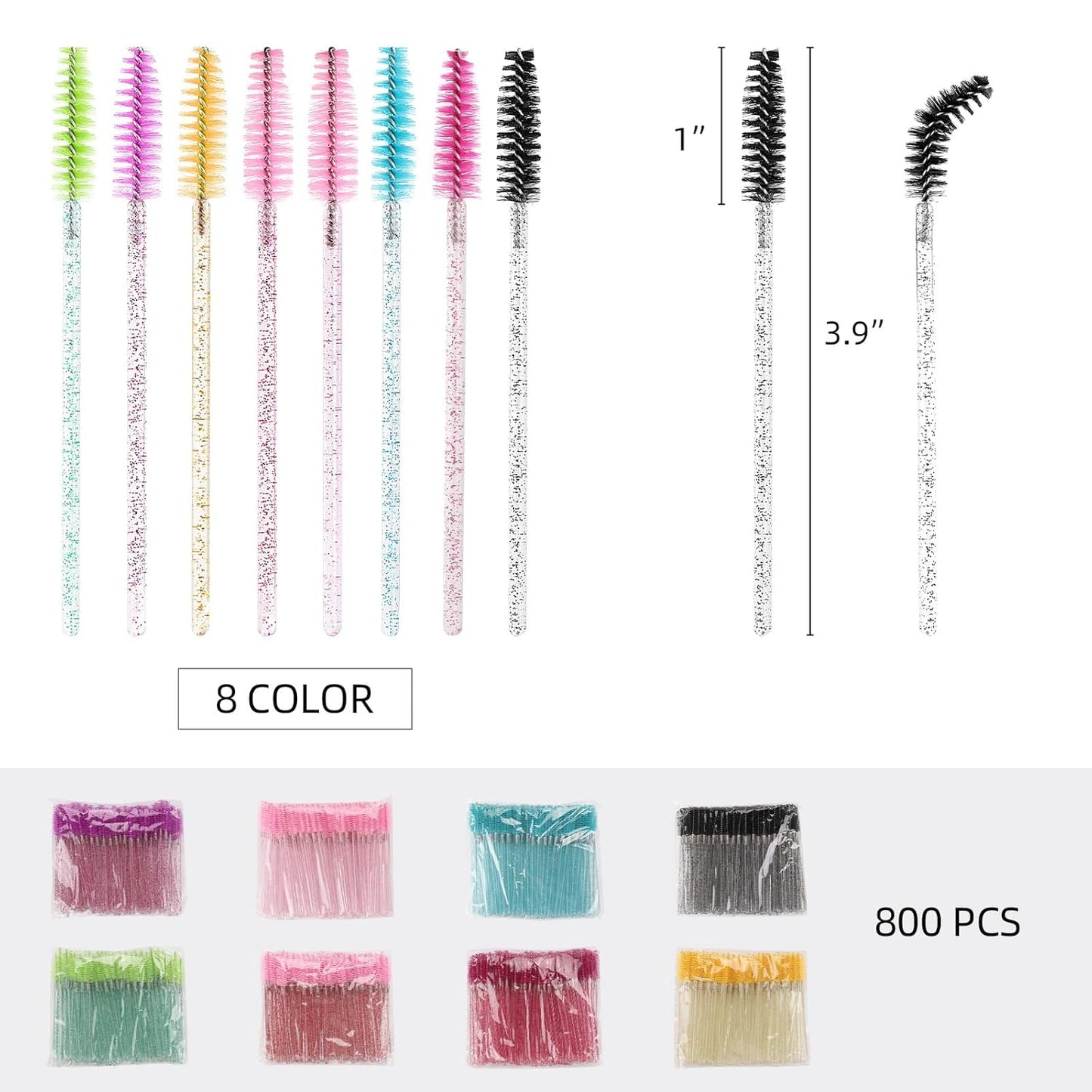 Tbestmax 800 Disposable Mascara Wands Eyelash Brush Spoolies for Eyebrow Eye Lash Extension, Makeup Brushes Applicators Kits - 8 Colors