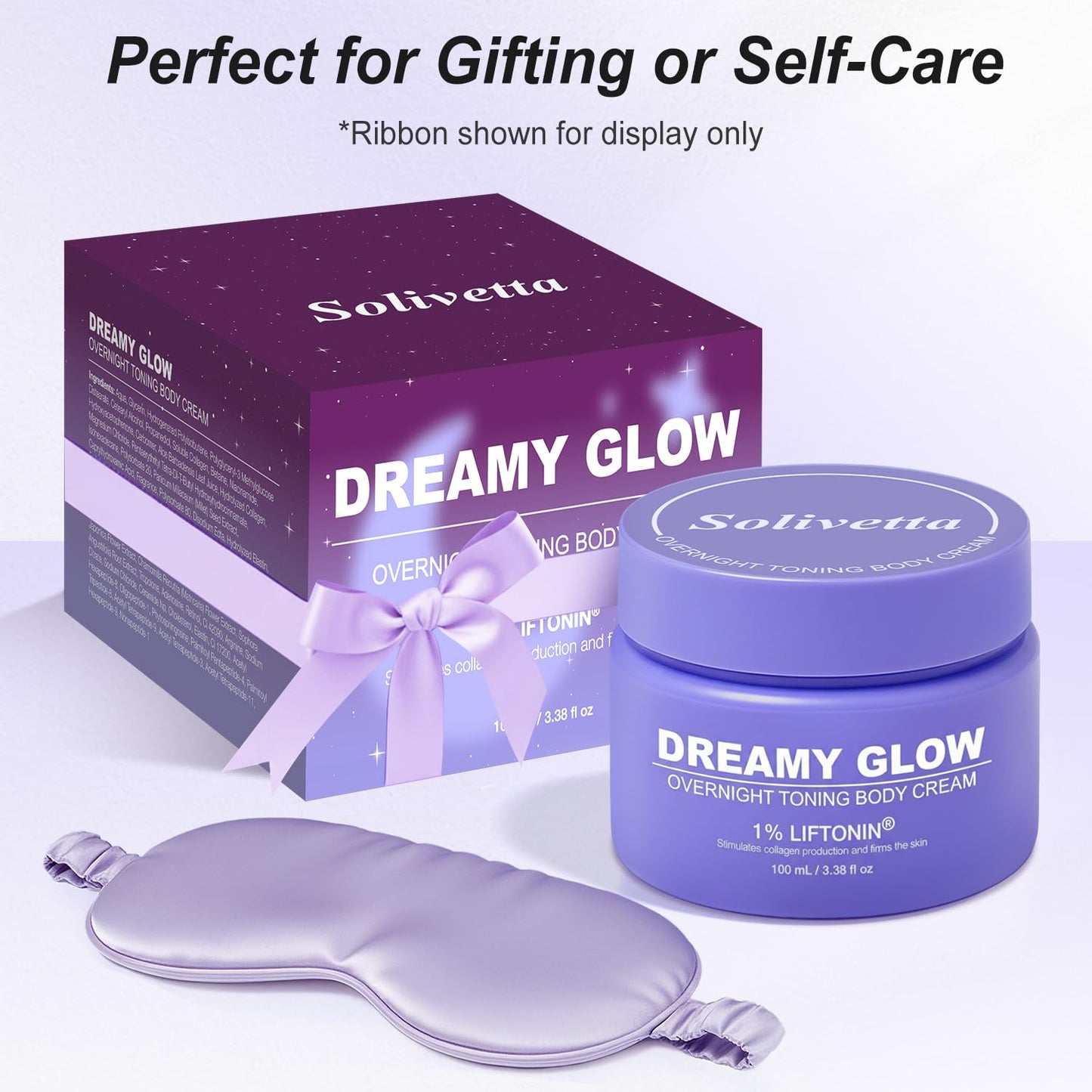 Dreamy Glow Overnight Toning Whip Cream – Anti Cellulite & Tightening Loose Skin for Body – LIFTONIN® Get Firming Cream with Satin Eye Mask 3.38 fl oz
