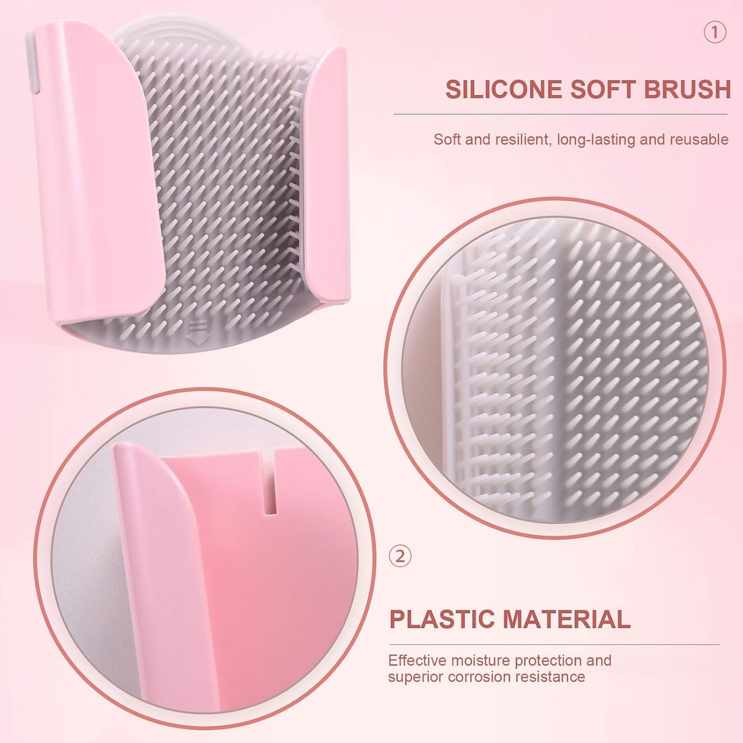 Shower Wall Hair Catcher - Reusable Hair Trap for Drain Protector, Hair Collector with Silicone Bristle, Shower Drain Hair Catcher for Bathroom Bathtub, Easy to Clean & Detachable, Pink