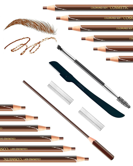 12 Piece Light Brown Waterproof Eyebrow Pencils for Women w/Microblading Eyebrow Pencil & Brow Trimming Supplies Kit Permanent Eye Brow Liners For Salon-Quality Shaping & Filling Of Marks