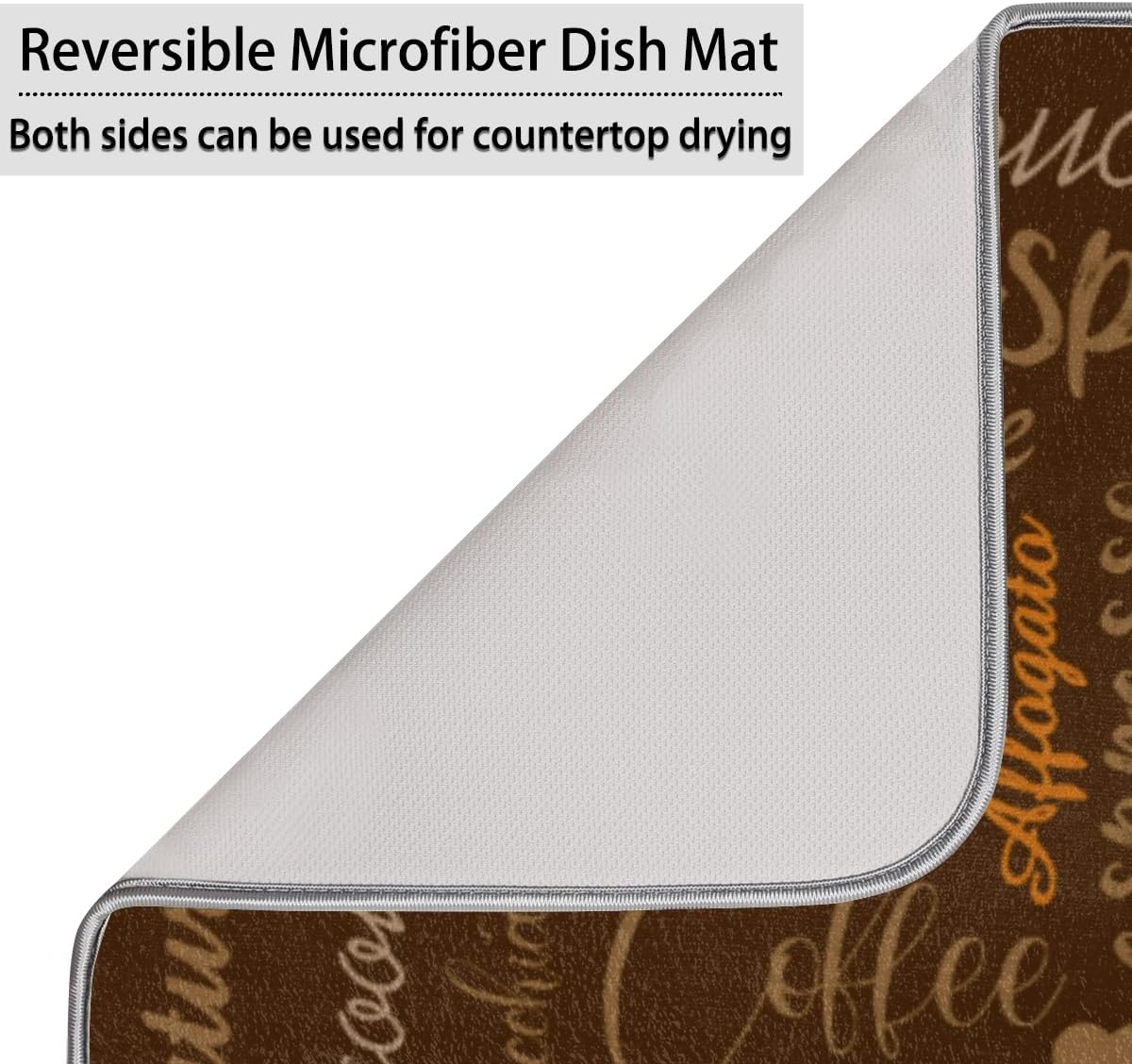 Hexteria Coffee Dish Drying Mat for Countertops, Quick Drying Mat for Kitchen, 16"x18", Brown