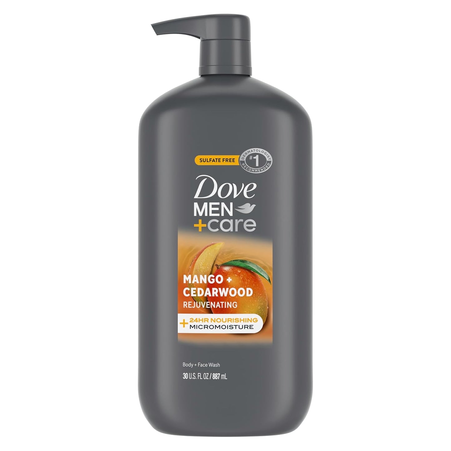DOVE MEN + CARE body and face wash rejuvenating mango + cedarwood for Men, with 24-Hour Nourishing Micromoisture Technology, 30 oz