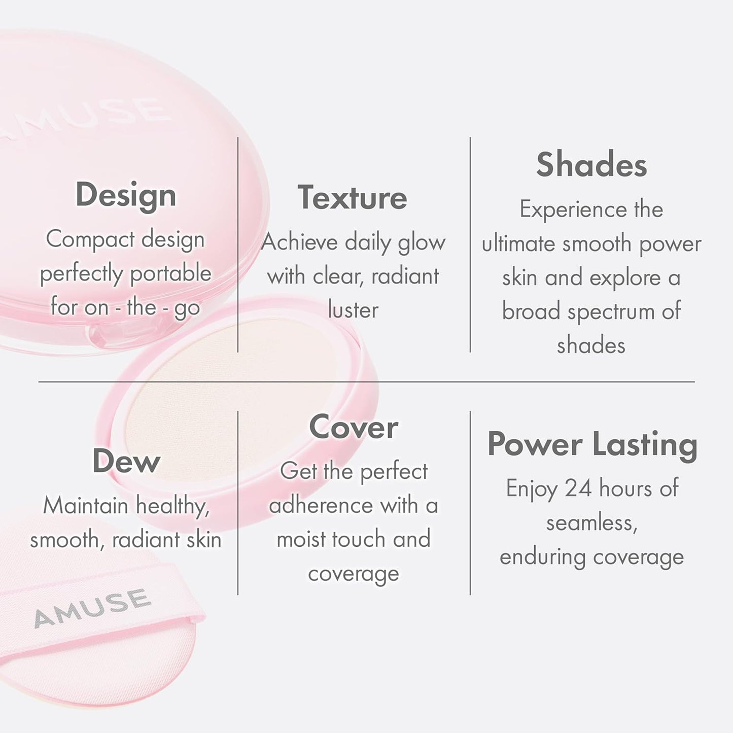 Amuse SEOUL DEW POWER VEGAN CUSHION FOUNDATION | Dewy, glow, long-lasting, double coverage, clean beauty, lightweight, natural look, foundation for sensitive skin, hydrating cushion (03 HONEY)