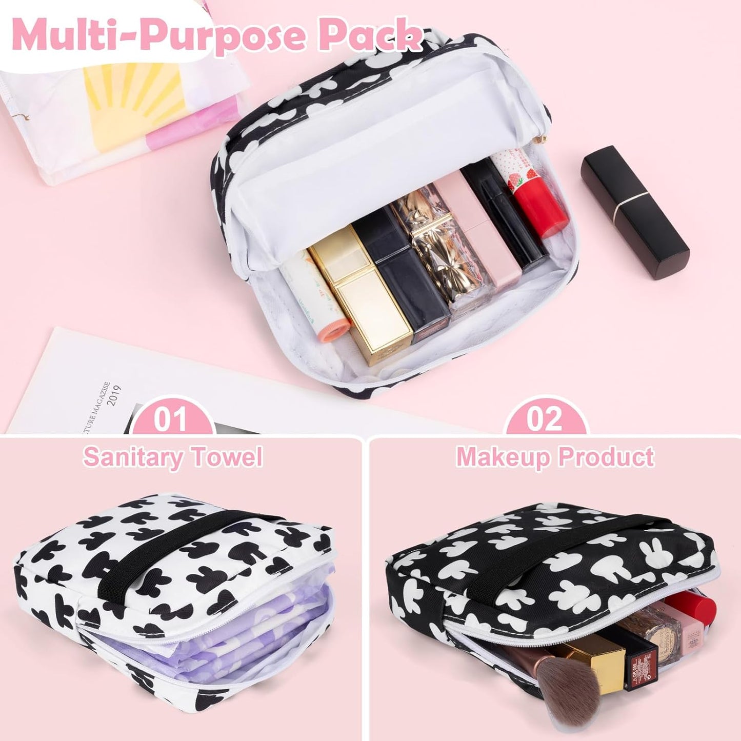 Desing Wish Period Bag Pouch Soft Cloth Sanitary Napkin Storage Bag Portable Menstrual Pad Pouches Tampon Holder for Purse First Period Kit for Girls 9-12 (Dazzling Zebra)