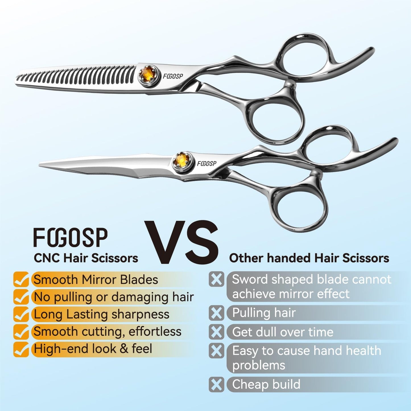 6" Professional Hair Shears Set VG10 Japanese Stainless Steel Sharp Ergonomic Lightweight Regular Straight and Thinning Scissors for Barbers and Salon Professionals