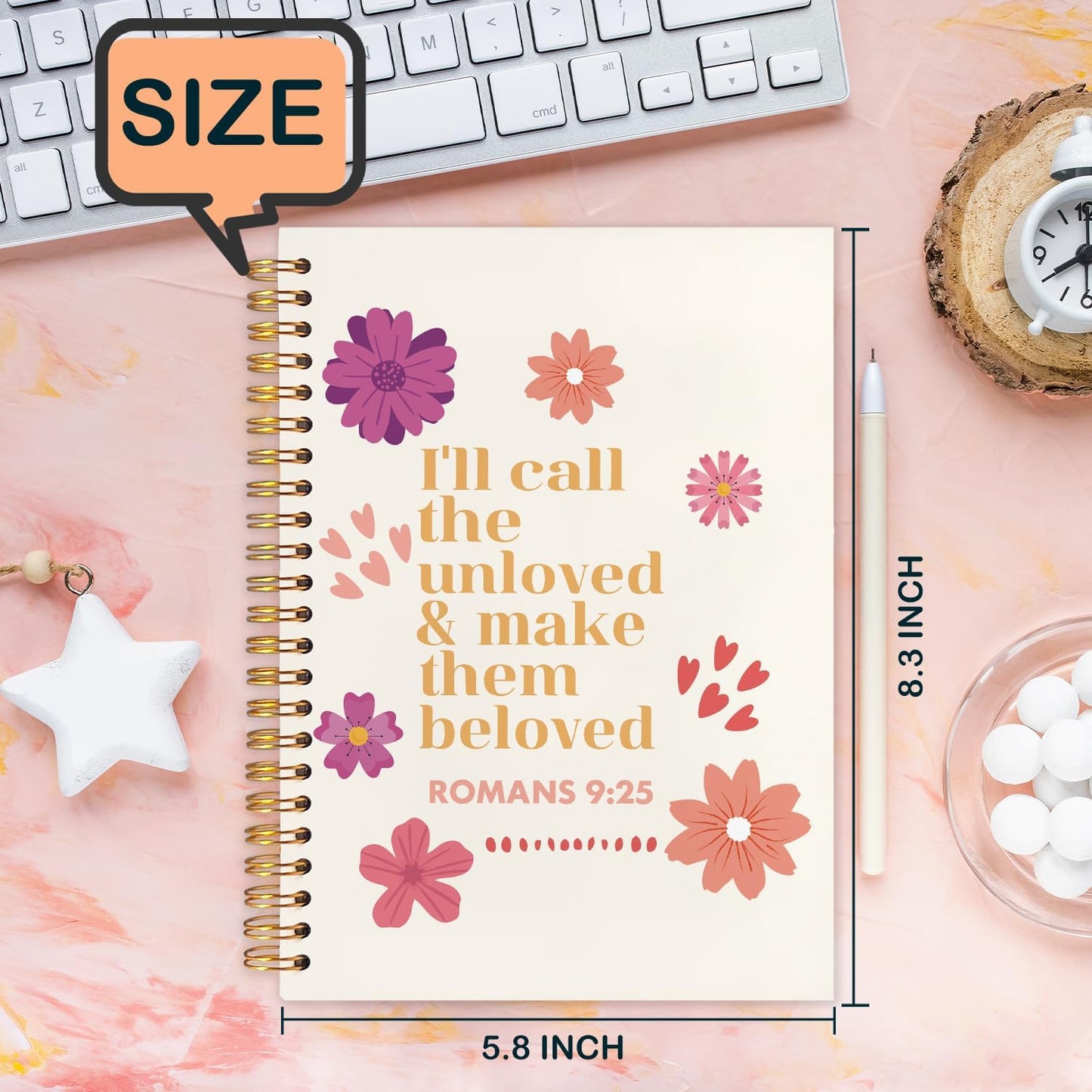 Floral Christian Spiral Journal Notebook 5.5x8.3in, Romans 9:25 Inspirational Bible Prayer Journal for Woman, Christian Gifts for Women Notebooks for Note Taking, Hardcover Notebook