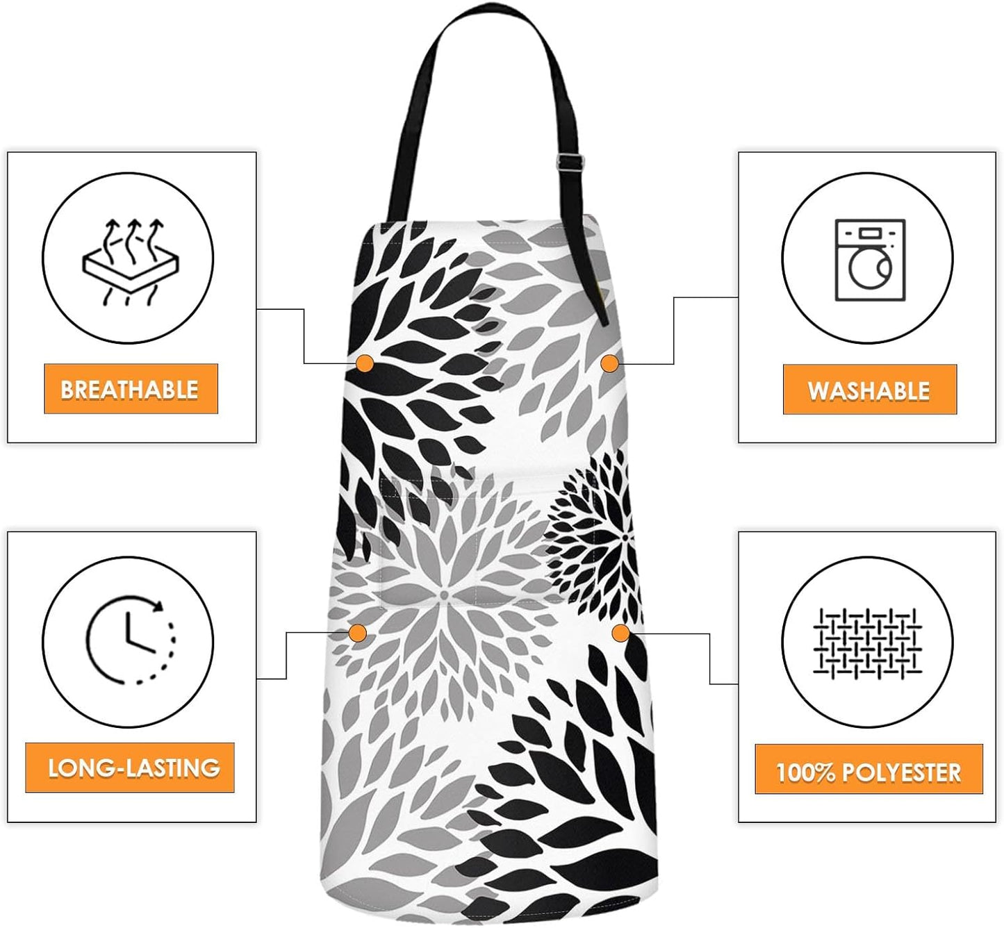 Britimes 2 Pack Aprons, Black Dahlia Flower Adjustable Bib Aprons with 2 Pockets for Women Men Couple Lovers Chef Kitchen Cooking Baking Gardening Home Sweet Apron 32x28 Inches