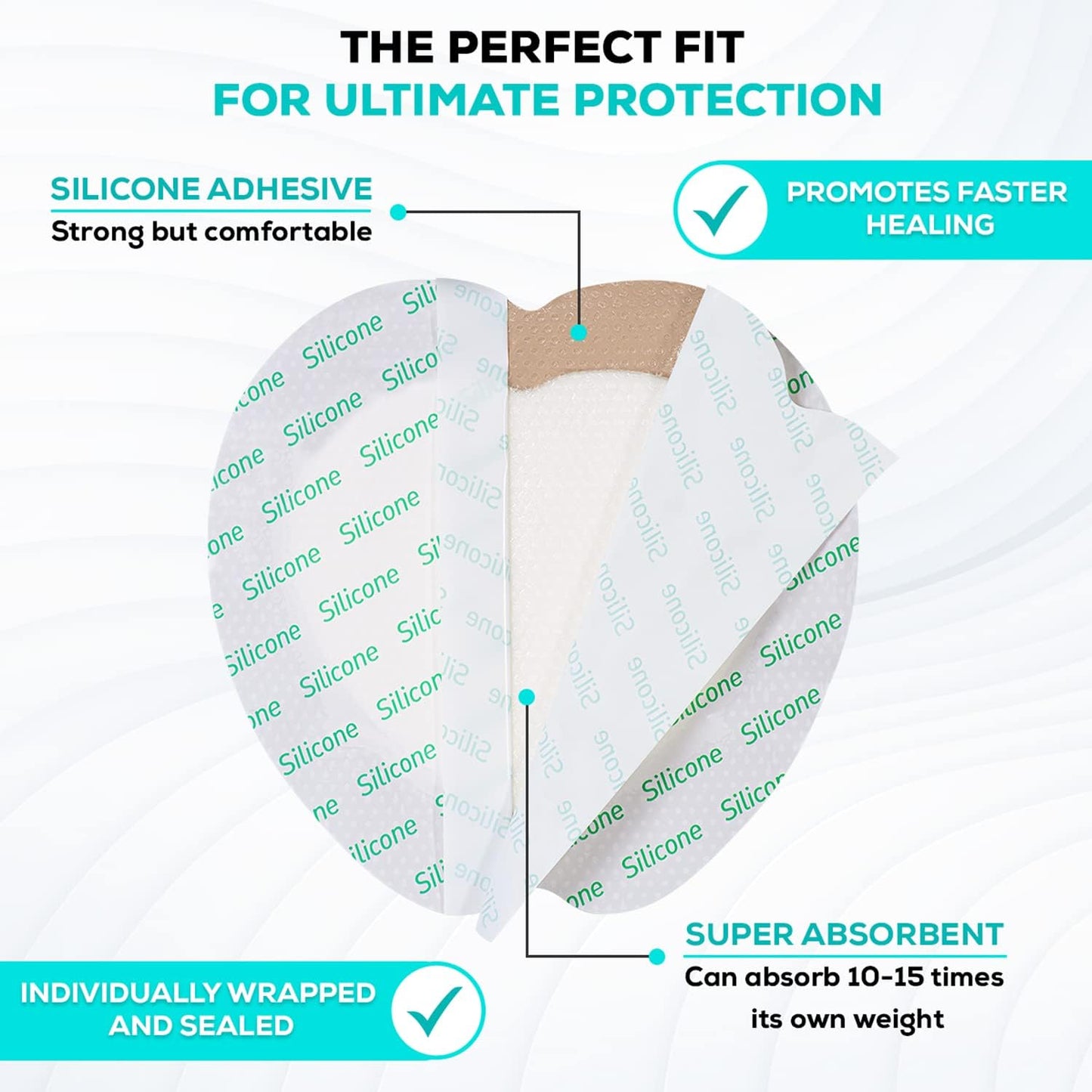 MedVance TM Silicone - Sacral Bordered Silicone Adhesive Foam Wound Dressing, Bed Sore Treatment Bandage for Sacrum, Size 7"x 7", Box of 10 dressings