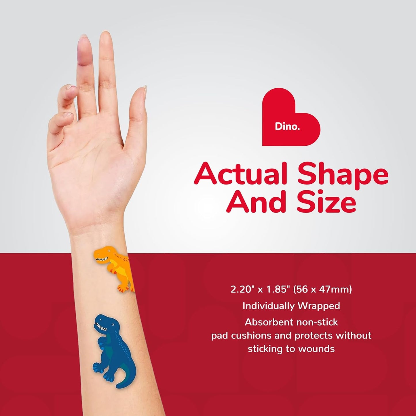 BioSwiss Kids Bandages, Dinosaur Shaped Self Adhesive Bandage Set, Latex Free, Sterile Wound Care, 24 Count