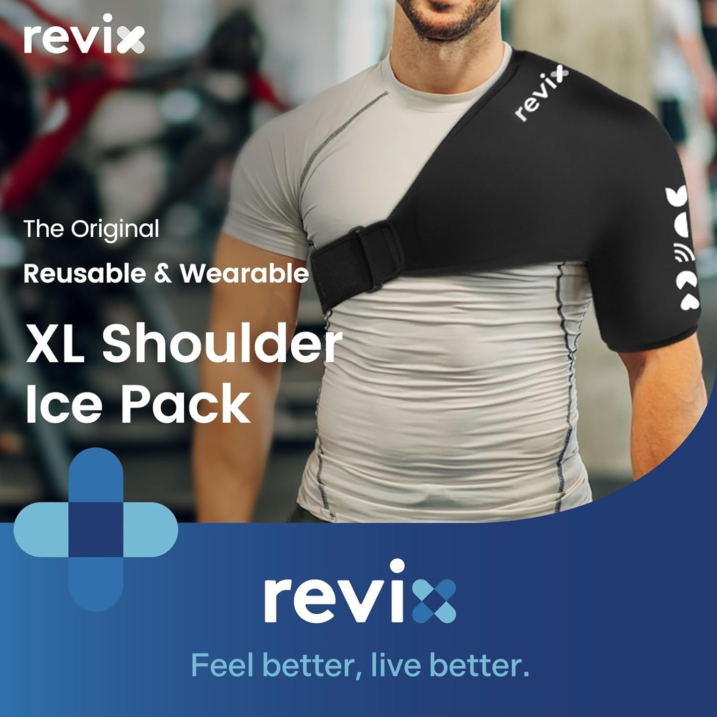 REVIX XL Shoulder Ice Pack for Rotator Cuff and Arm, Reusable Large Cold Gel Wrap with Compression, Quick-On & Quick-Off Design, Flexible Fit for Sports Recovery, Workout Relief, and Everyday Comfort