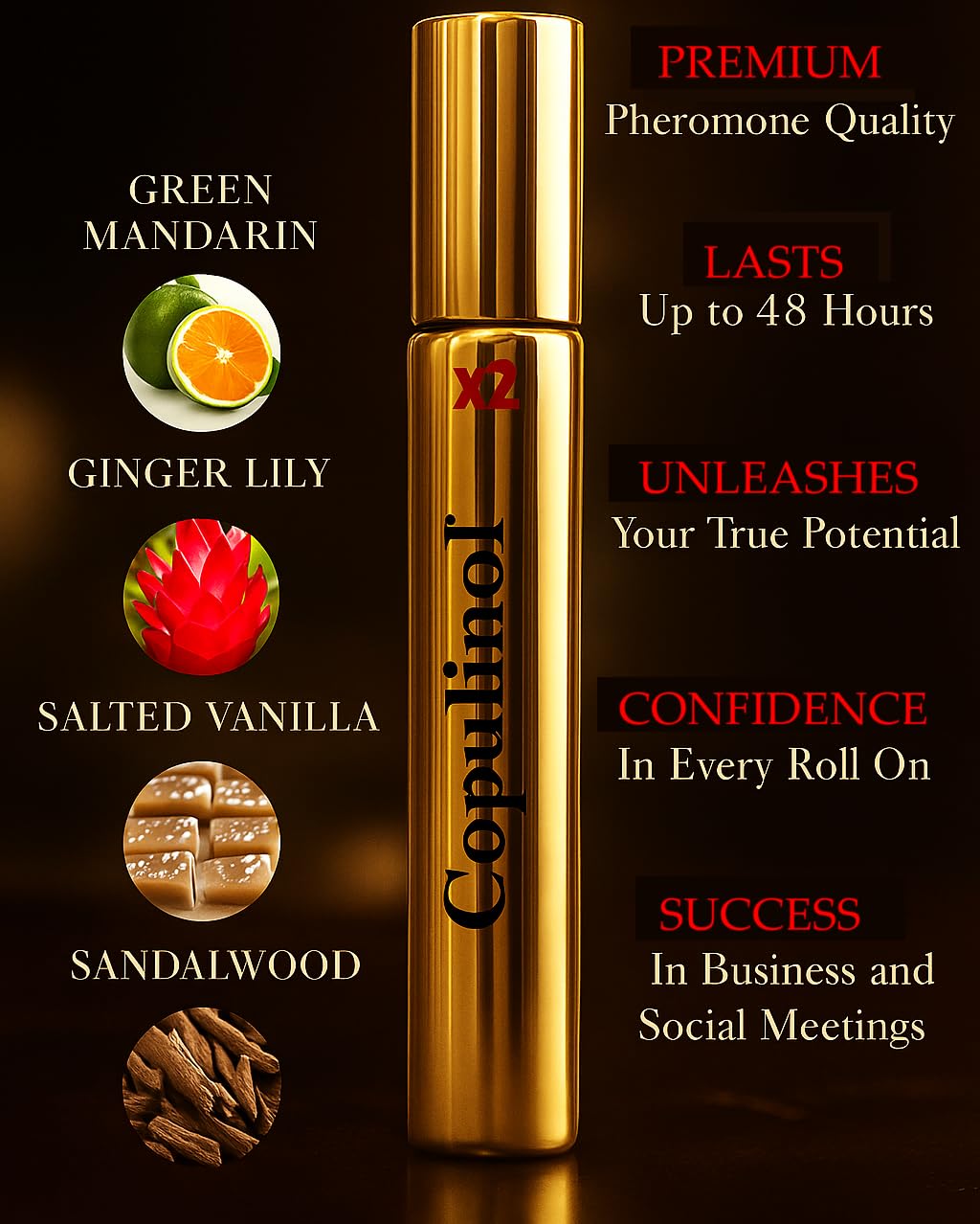 Pherolec Global COPULINOL X2 100% Pheromone for Women Strength Pheromones Perfumes Cologne Essential Oil Original Long-lasting Infused Best Scent Travel Perfume For Her Fragrances Roll-On 0.27 Fl Oz