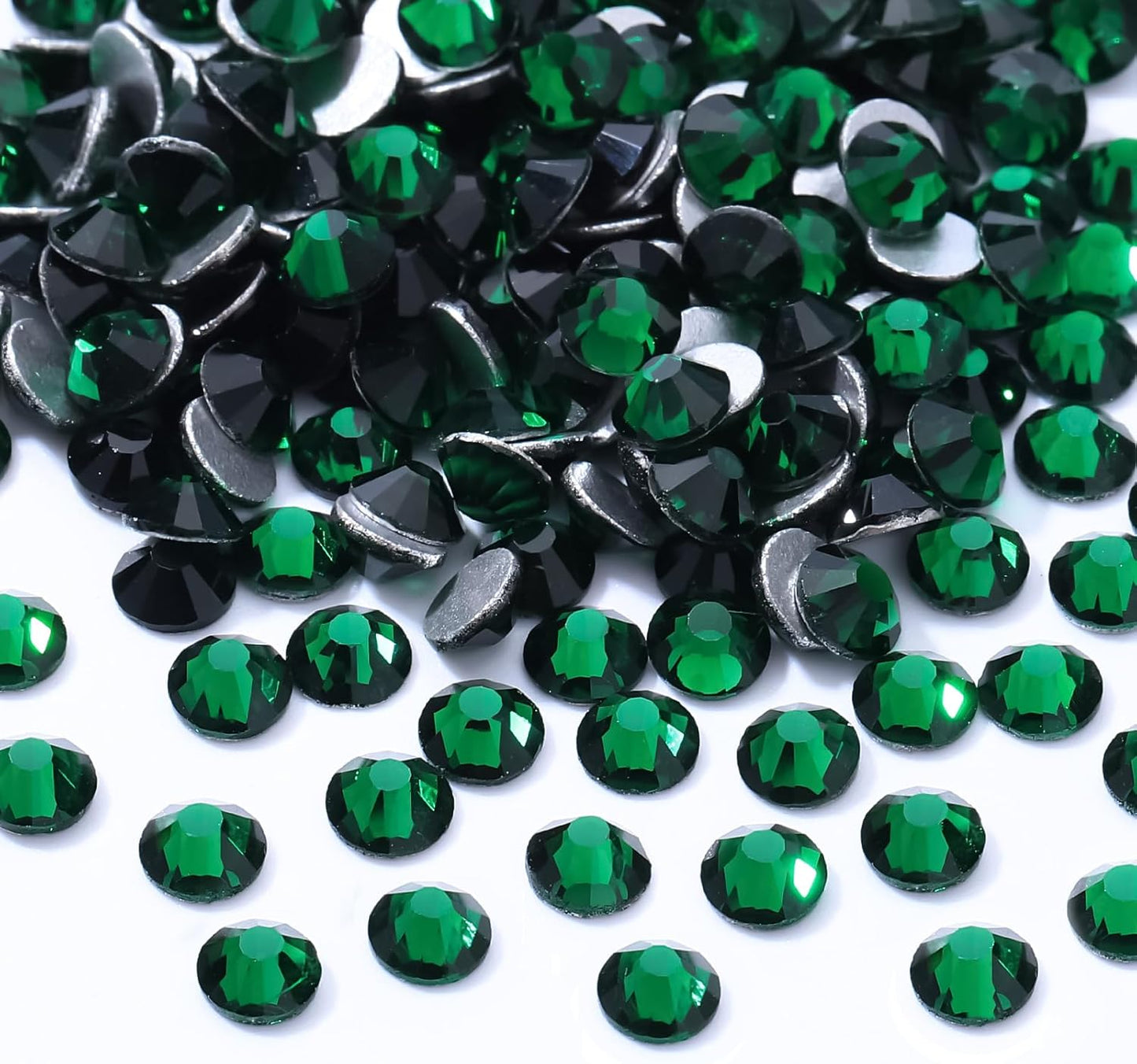 Green Flatback Rhinestones, Glass Rhinestones for Nail Art and Craft, Glue Fix, Loose Crystal Gemstones(Green, SS12, 2880pcs, 2.9-3.0mm)