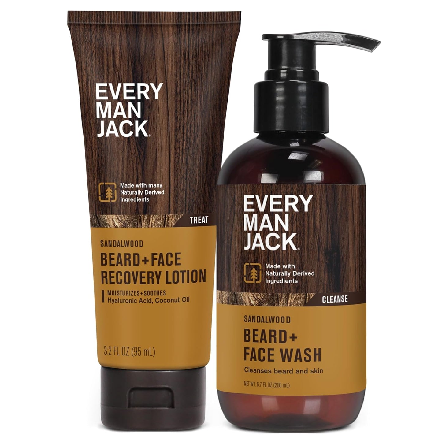 Every Man Jack Men's Beard + Face Wash & Lotion Set - Subtle Sandalwood Scent - Naturally Cleanse and Condition Your Beard & Skin