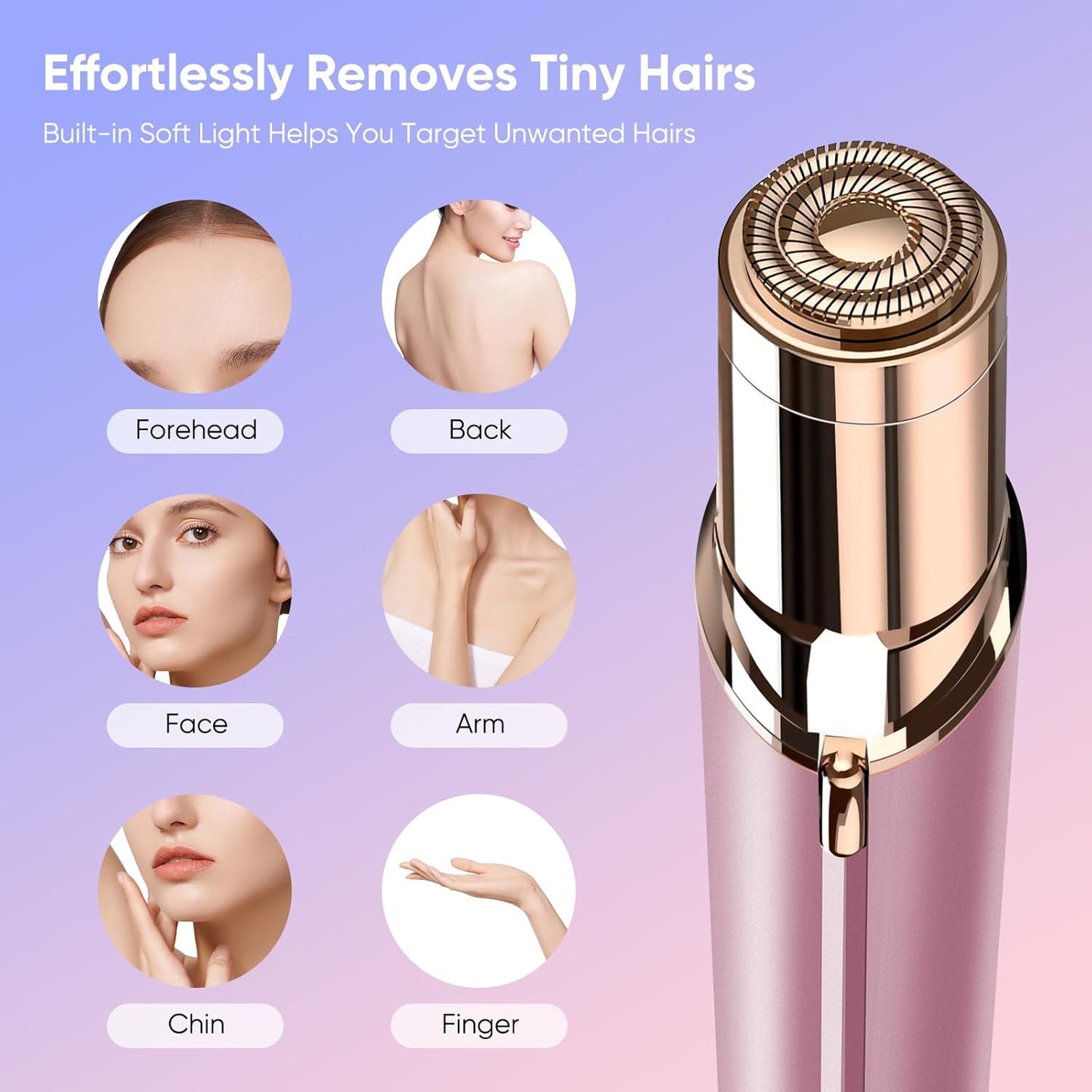 Facial Hair Remover for Women- as Seen on TV Painless Face Shaver -Mini Hair Remover, Electric Razor Shaver Portable Bikini Epilator for Lips, Chin, Armpit, Peach Fuzz,Neck, Cheek(Rose Gold)