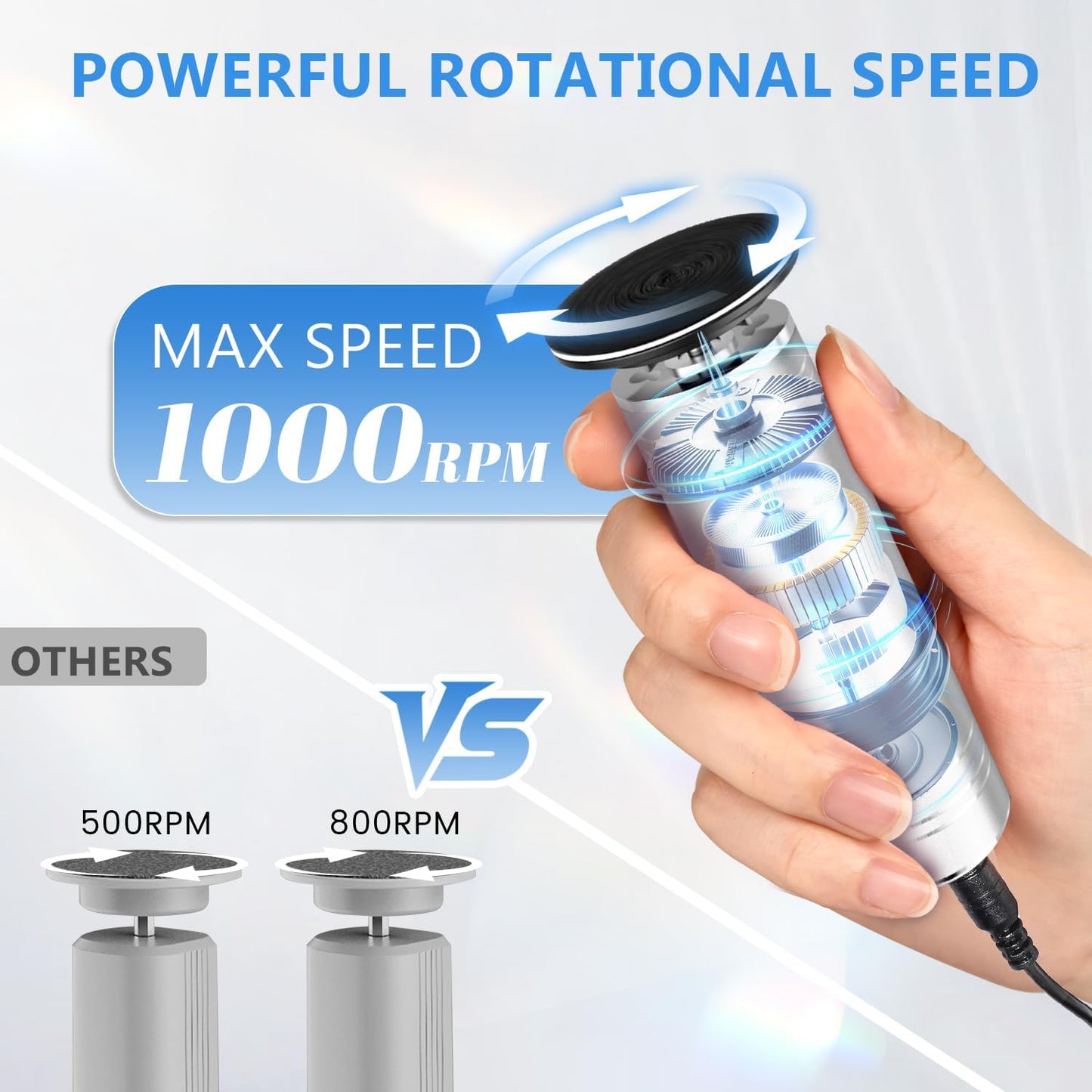 krofaue Electric Foot Callus Remover - Professional Aluminum Foot File with 60pcs Sandpaper Disk, Adjustable Speed Pedicure Tool for Dead Skin at Home Salon