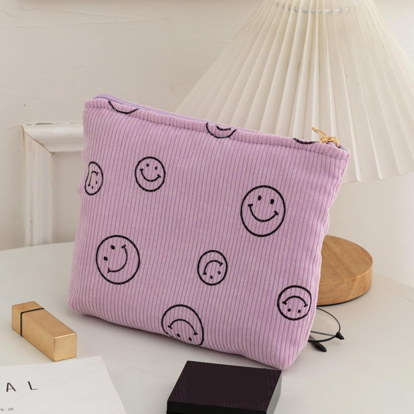 Cosmetic Bags for Women - Corduroy Cosmetic Bag Aesthetic Women Handbags Purses Smile Dots Makeup Organizer Storage Makeup Bag Girls Case Bags (Double Purple Green)