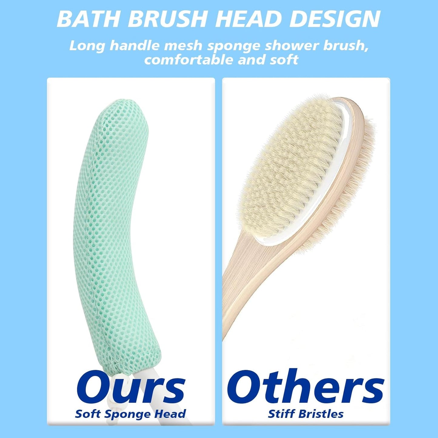 15.35" Back Bath Brush with Sponge,Back Scrubber Bath Mesh with Curved Long Handle Bath Body Brush for Elderly Aid Bathing and Shower