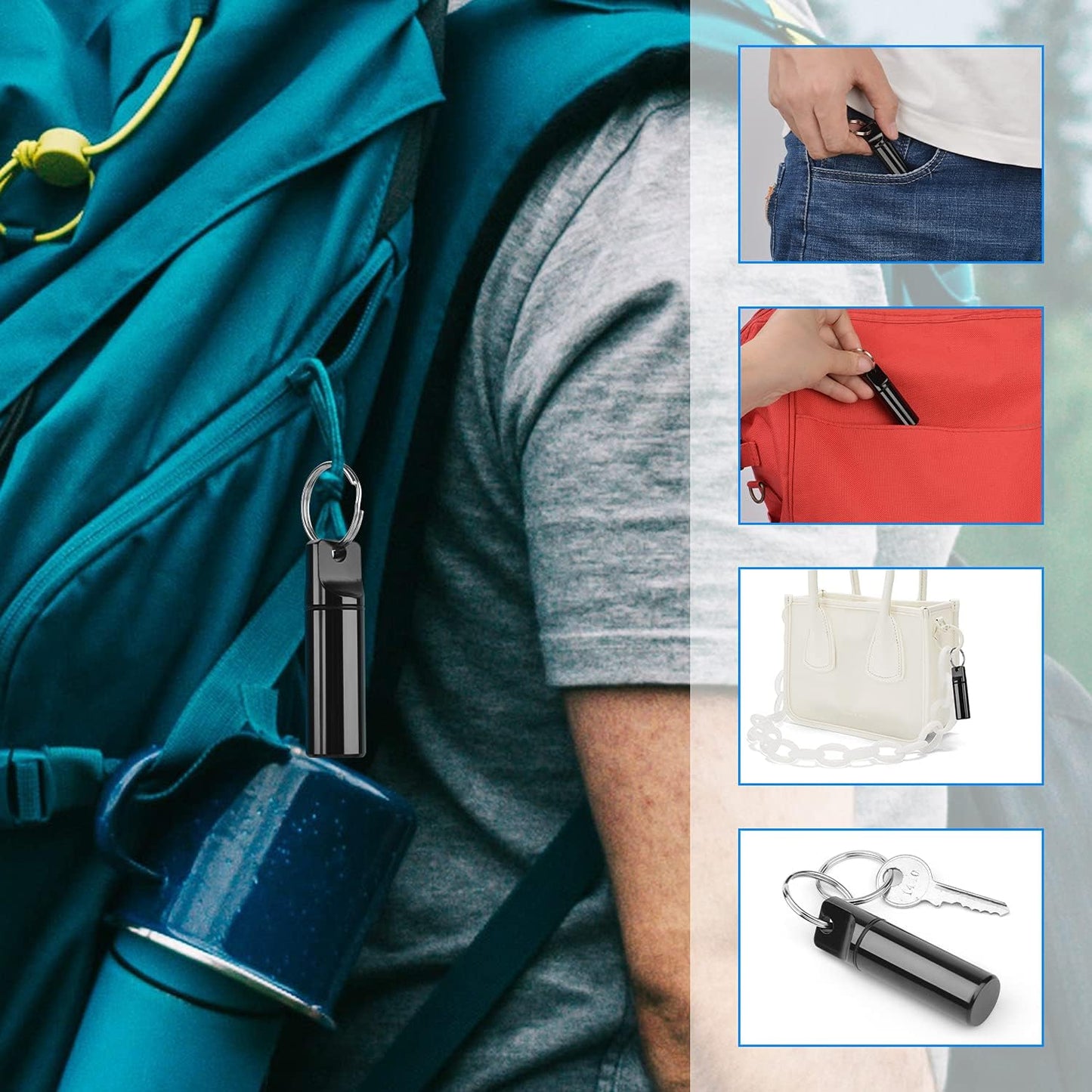 Small Portable Pill Box Keychain (5 Pack), Aluminium Alloy Mini Pill Organizer Case Container for Purse,Waterproof Metal Pill Holder Medicine Bottle for Outdoor Camping Travel