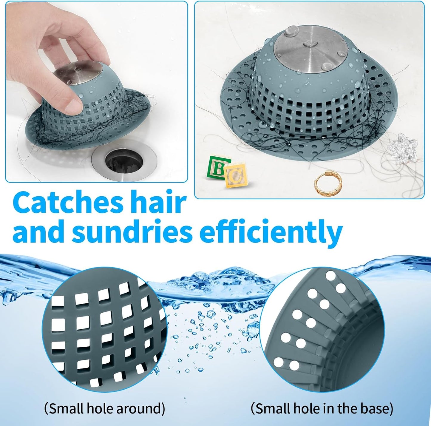 Shower Drain Hair Catcher, Bathtub Drain Cover Foldable Silicone Shower & Tub Protector for Pop-Up & Regular Drains