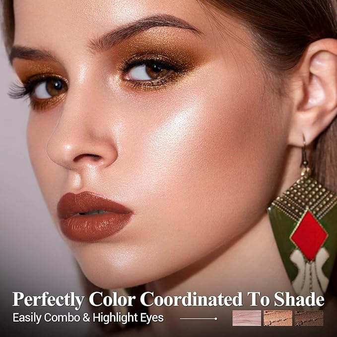 3Pcs Eyeshadow Stick Set, Matte And Shimmer Creamy Brown Gold Nude Shadow Pencil, Waterproof Long Lasting Smoky Eye Makeup