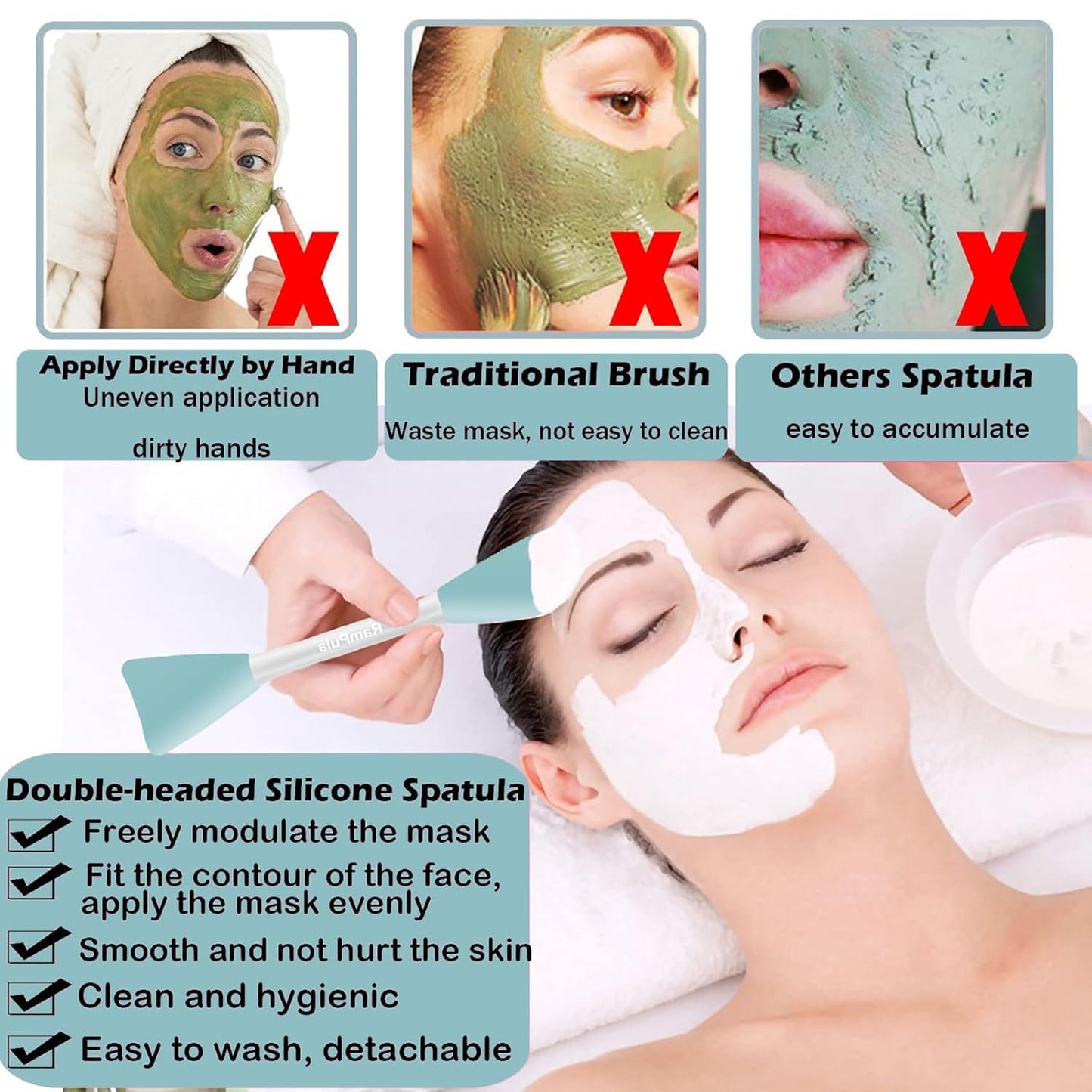 Mask Applicator Silicone Face Brush Face Mud Cream,Clay Mask,DIY,Modeling Mask Brushes DIY Mud Mixing Spatula Double-end Handheld Scoop Skin Care Make up Foundation Gel Cosmetic Tools