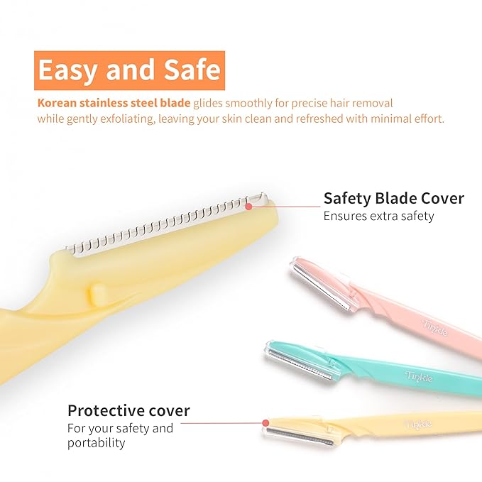 Tinkle Dermaplaning Tool 6ct, Dermaplane Razor for Women, Safe and Easy Peach Fuzz Remover, Eyebrow Trimmer with Protective Cover