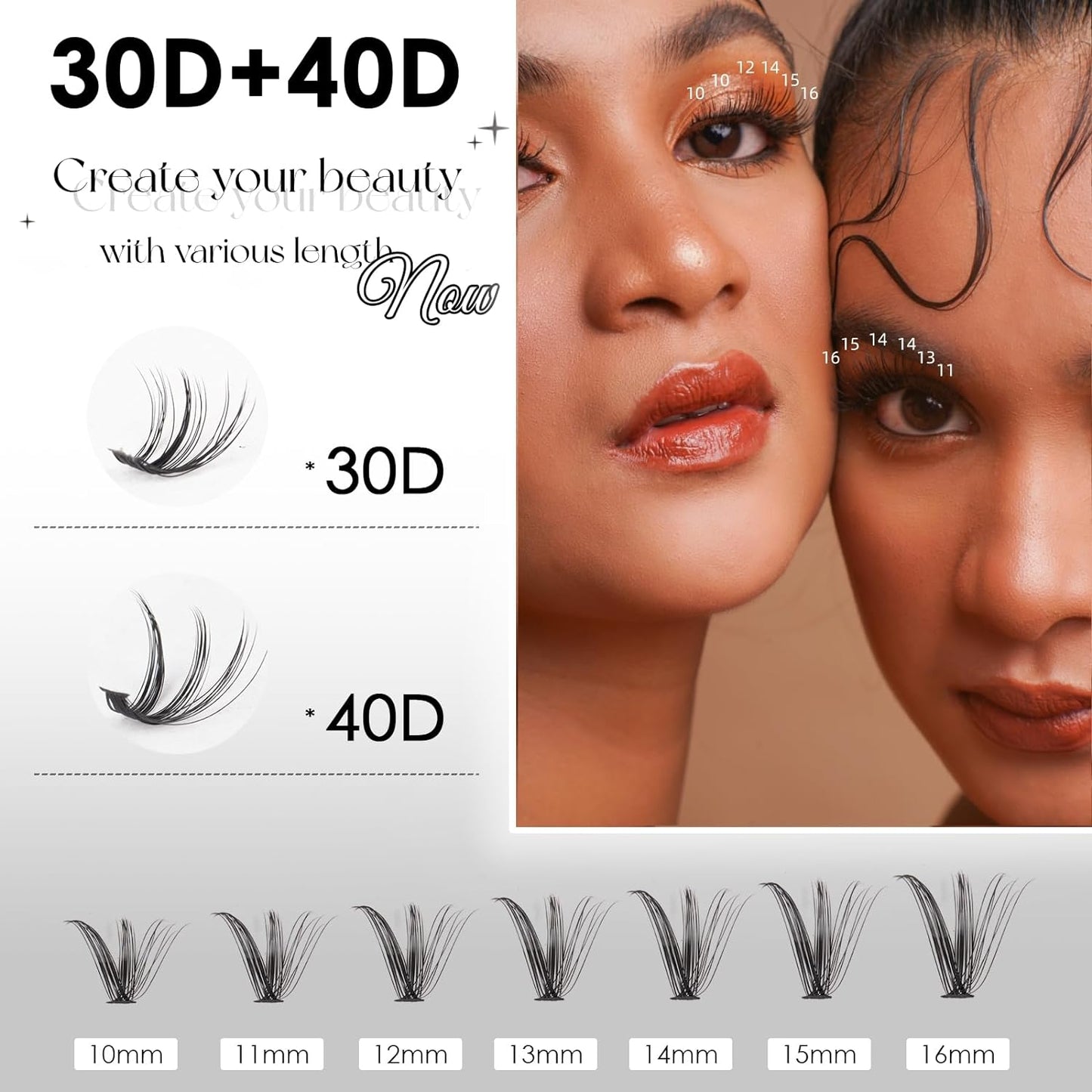 Lash Clusters DIY Lash Extensions Kit 320pcs Individual Lashes Clusters 30D 40D D Curl Eyelash Extension Kit with Applicator and Lash Bond&Seal,Clusters Lash Glue Remover Mix 10-16mm (30D+40D-320 KIT)