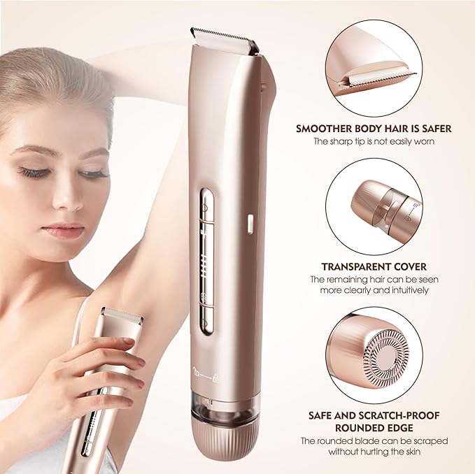 2025 New 2-in-1 Electric Shaver & Bikini Trimmer for Women & Womens Electric Razor, IPX7 Waterproof Wet&Dry Body Hair Remover for Face Legs Underarms, Dual Head Rechargeable Razor(Rose Gold)