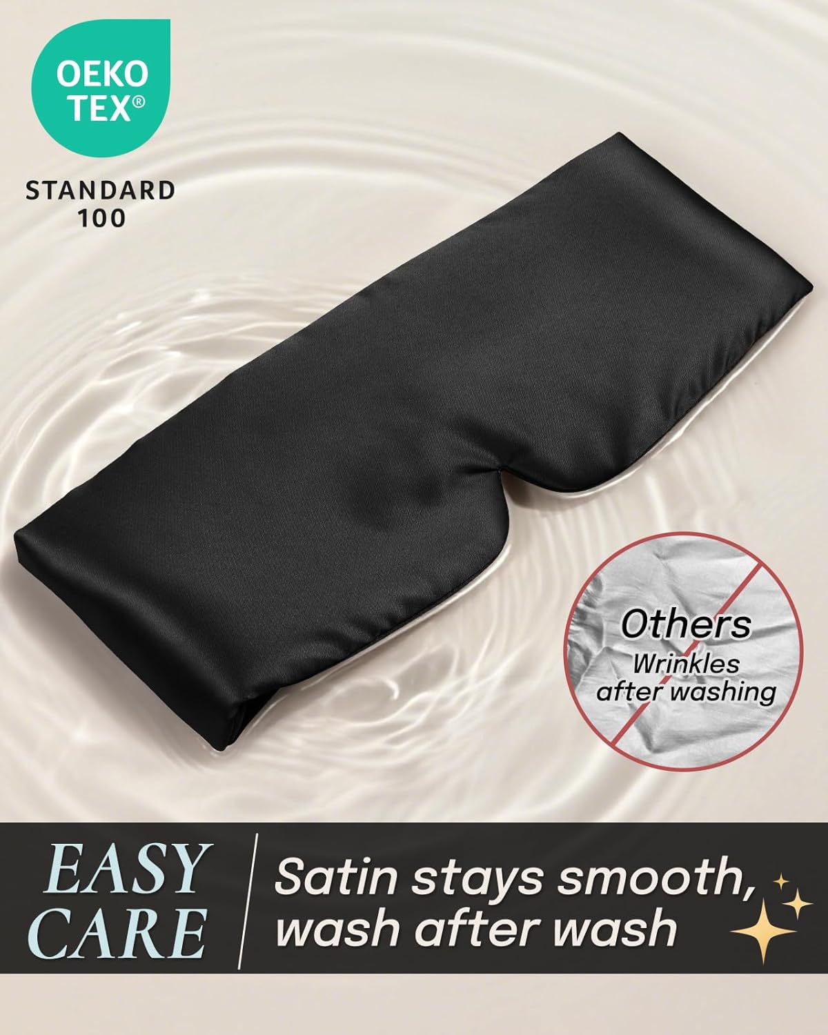 Zenssia Satin Sleep Mask for Women and Men, Lightweight Padded Eye Mask with Adjustable Strap, Comfort Blackout for Travel and Nap - Black