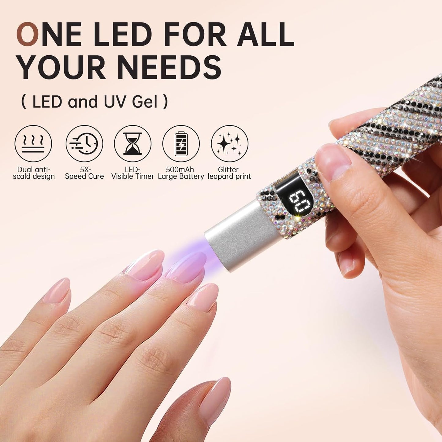 Handheld UV Light for Gel Nails,Mini LED Cordless Nail Lamp for Gel Nail Polish,Portable Flash Cure Lamp,Rechargeable USB Nail Dryer with LCD Display Fast Curing Home DIY