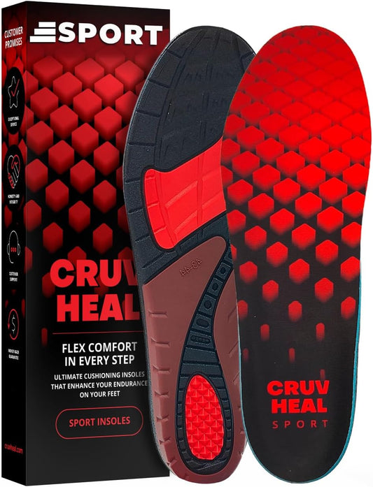 Flex Fit Sport Insoles - Medium Arch Support Inserts - Running Insoles for Sneackers - Shoe Inserts for Men and Women (Red, XL)