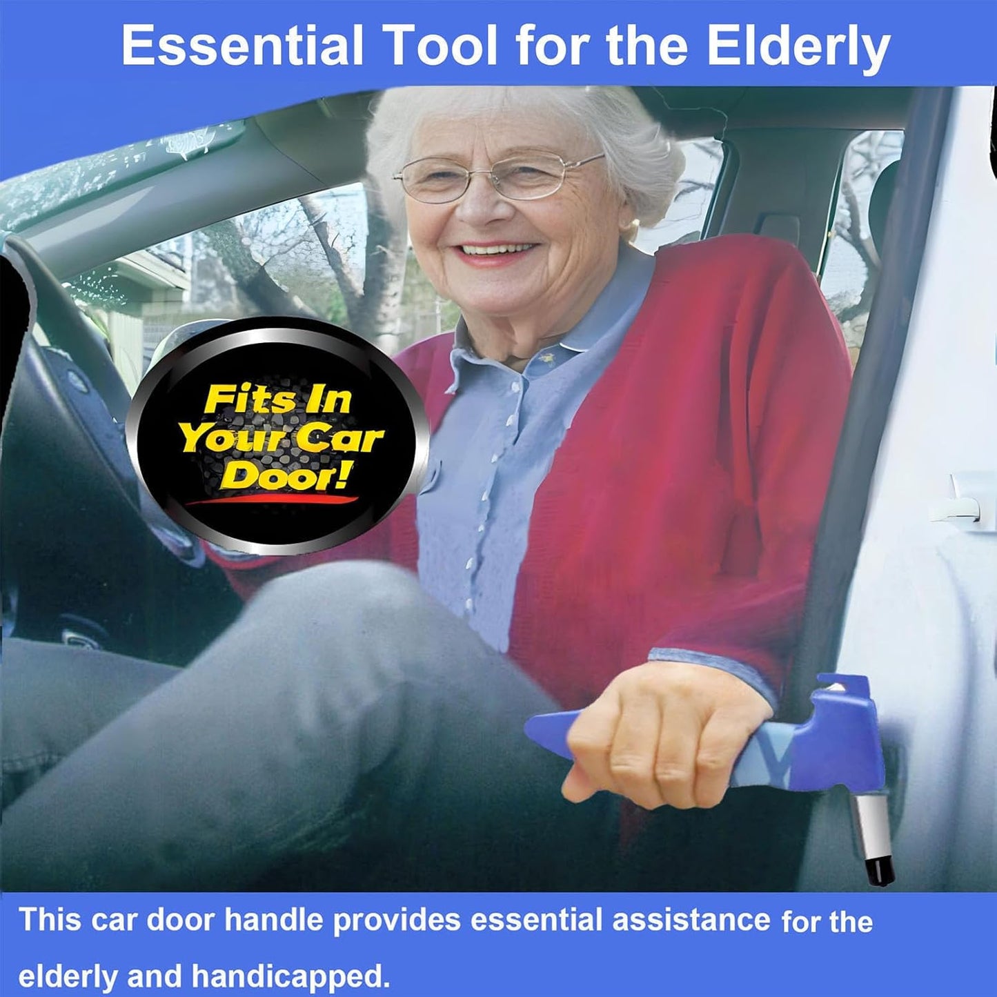 Car Door Handle for Elderly, 3-in-1 Multifunctional Handle Assist, Ultra Grip Mobility Handle for Car, Portable Vehicle Support Door Assist Bar, Max Load 500 Lbs, Anti-Slip Design, Blue