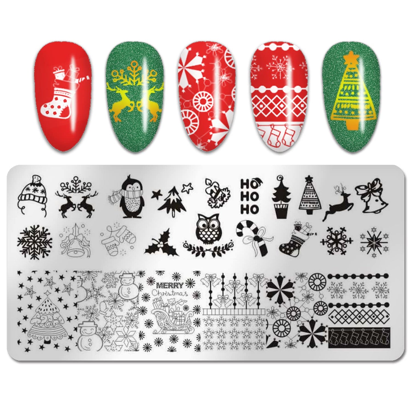 WOKOTO Christmas Nail Stamping Set - 6Pcs Plates With Santa Claus, Elk, Snowflakes Images - Art Templates and Tools for Holiday Manicure