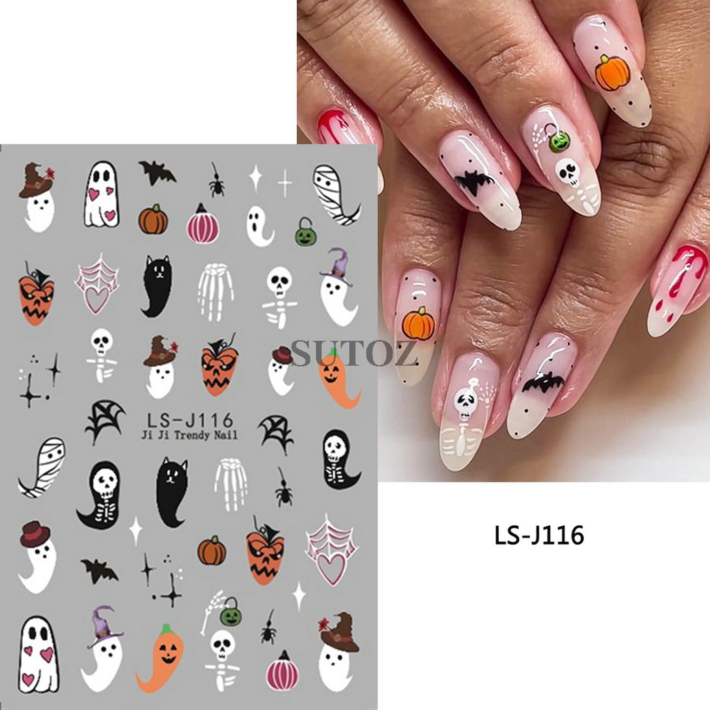 6 Sheets Halloween Nail Art Stickers 3D Self Adhesive Cute Coal Ball Ghost Skull Designs Pumpkin Nail Stickers Spider Web Stars Bat Nail Decals Sticker Halloween Nails Art Supplies for Women