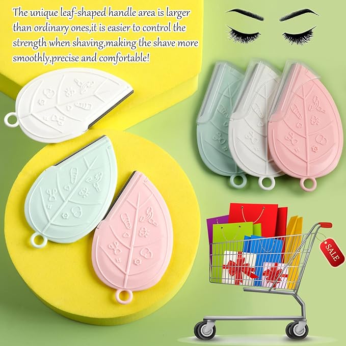 ONEUPIN 12PCS Eyebrow Trimmer Set Stainless Steel Leaves Curved Eyebrow Razor Trimmer Facial Shaver Razor Brow Shaper Suitable for Any Skin Type Hair Removal Accessories for Men Women（Green）