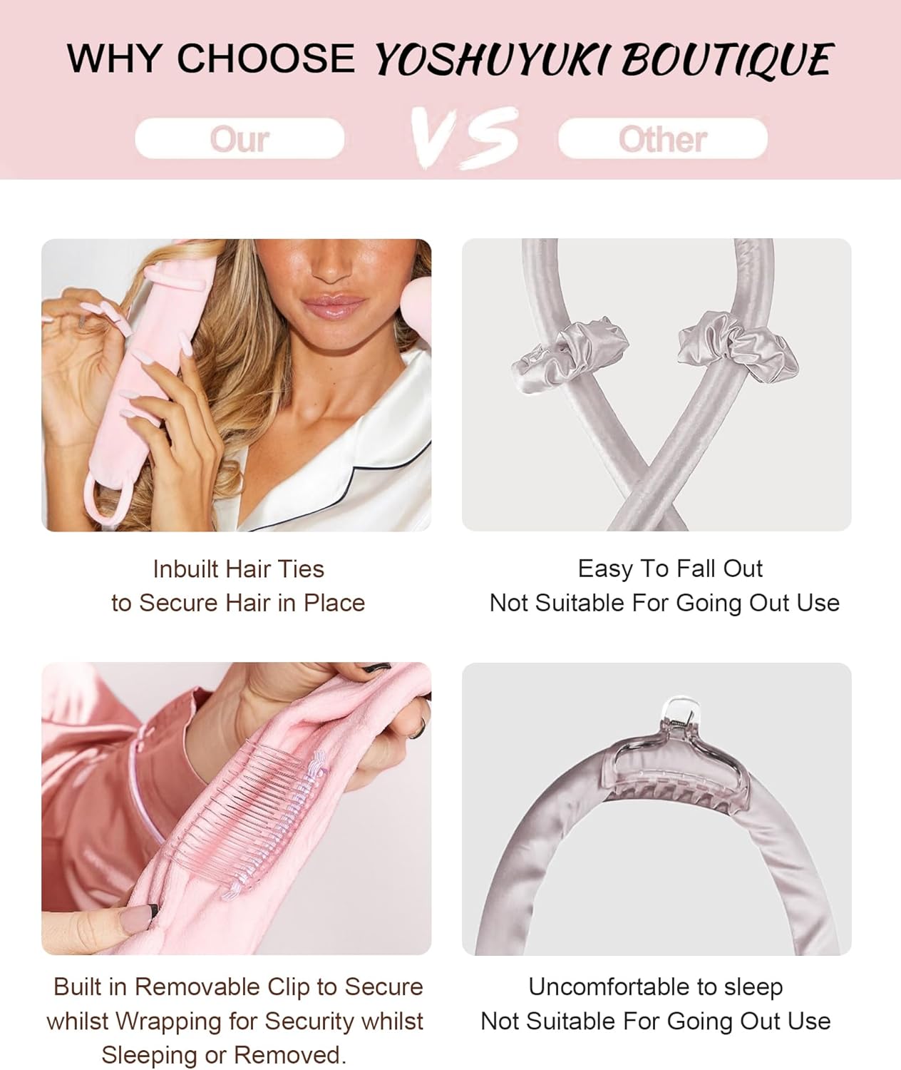 Heatless Hair Curler Curls Overnight Rods No Heat Hair Curlers to Sleep in, Soft Heatless Curling Ribbon Set with Clip Hair Rollers for Blowout Look Long Short Hair, Sonic Pink