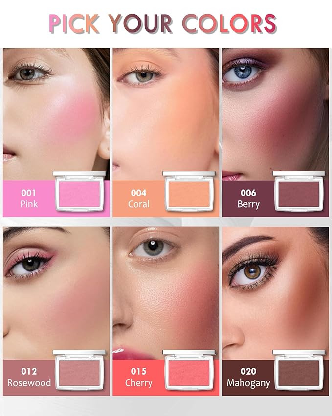 Powder Blush Palette, Matte Powder Makeup Blush for Cheeks, Natural Glow Face Blush Contour Palette, Lightweight, Smooth, Highly Pigmented Buildable Color, Long-lasting All-Day Face Enhancing -#Coral