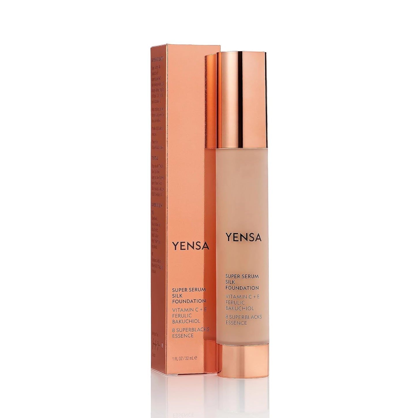 YENSA Serum Foundation Makeup - Super Silk Full Coverage Foundation Enriched with Peptides, Vitamin C & Ferulic Acid to Help Reduce Fine Lines, Wrinkles & Dark Circles - Deep 3 (1 oz)